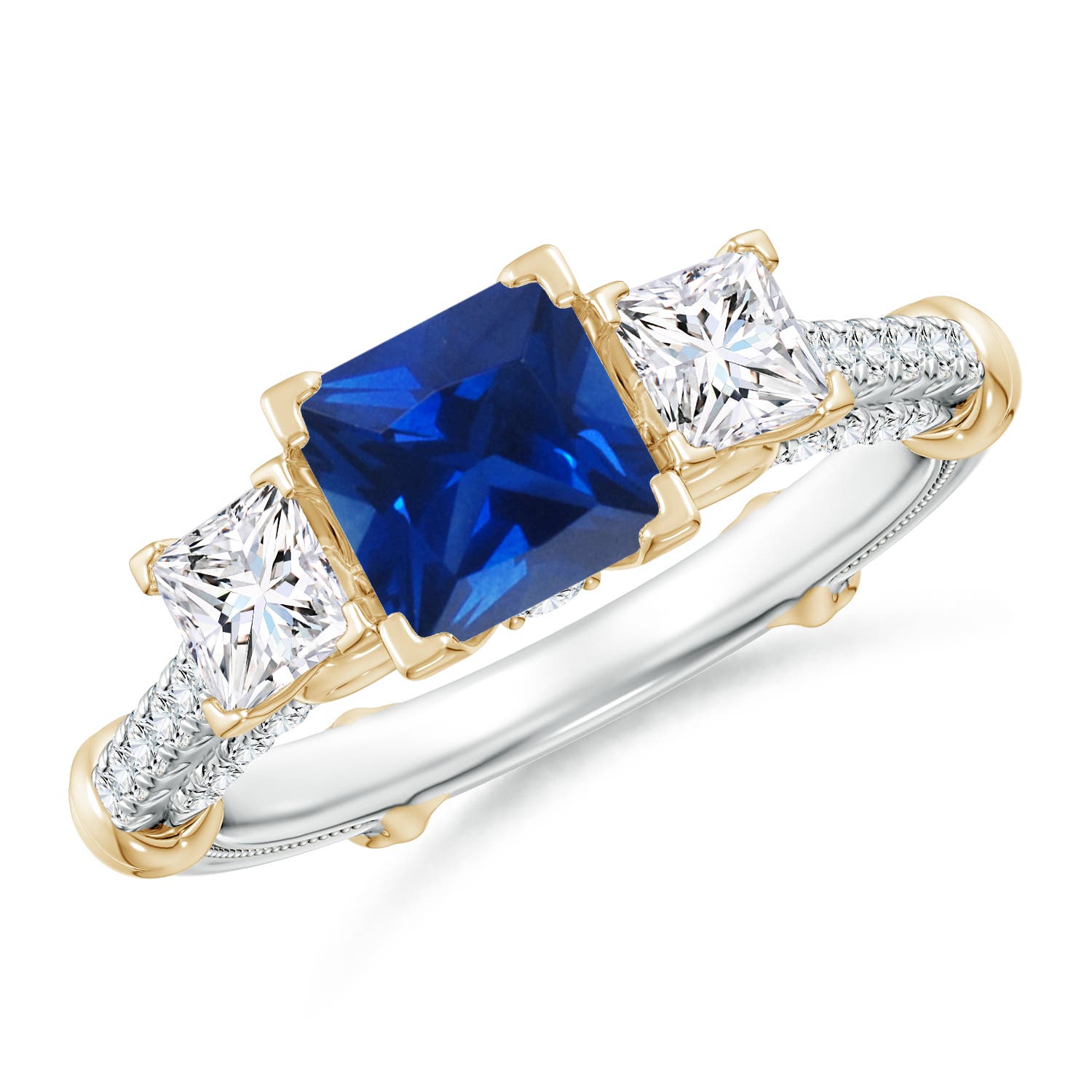 Vintage Inspired Square Sapphire Criss-Cross Motif Ring