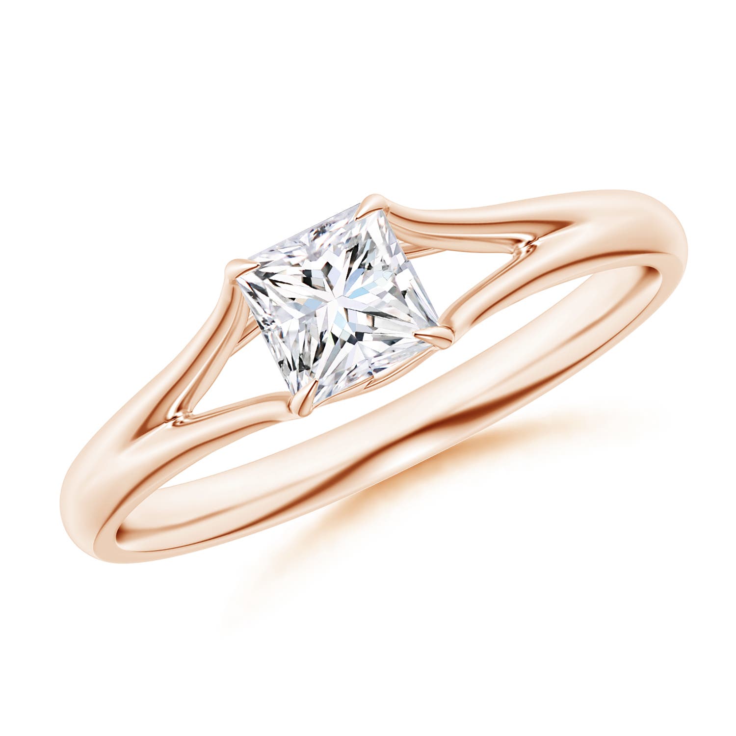 Solitaire Princess-Cut Diamond Split Shank Engagement Ring