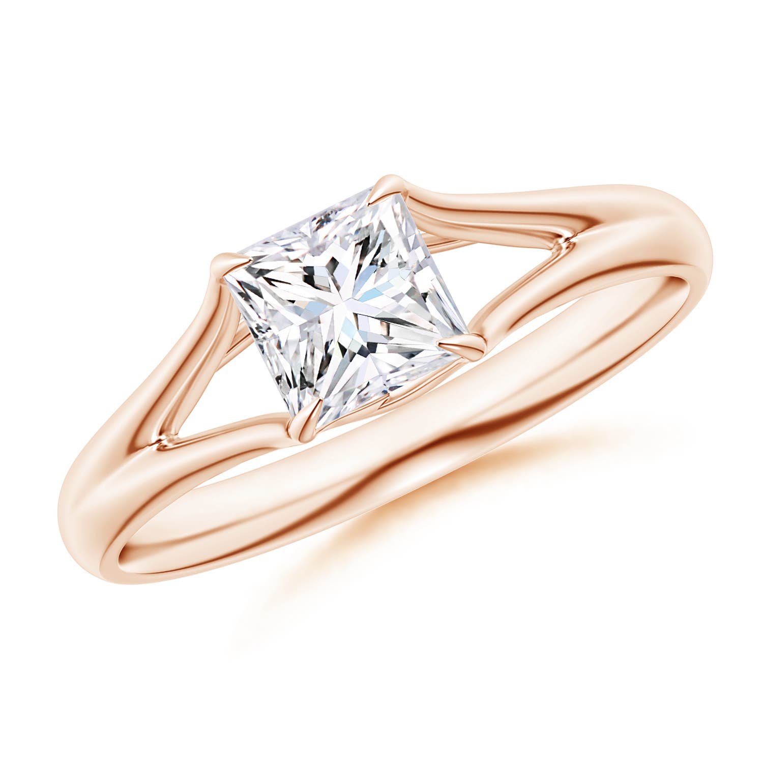 Solitaire Princess-Cut Diamond Split Shank Engagement Ring