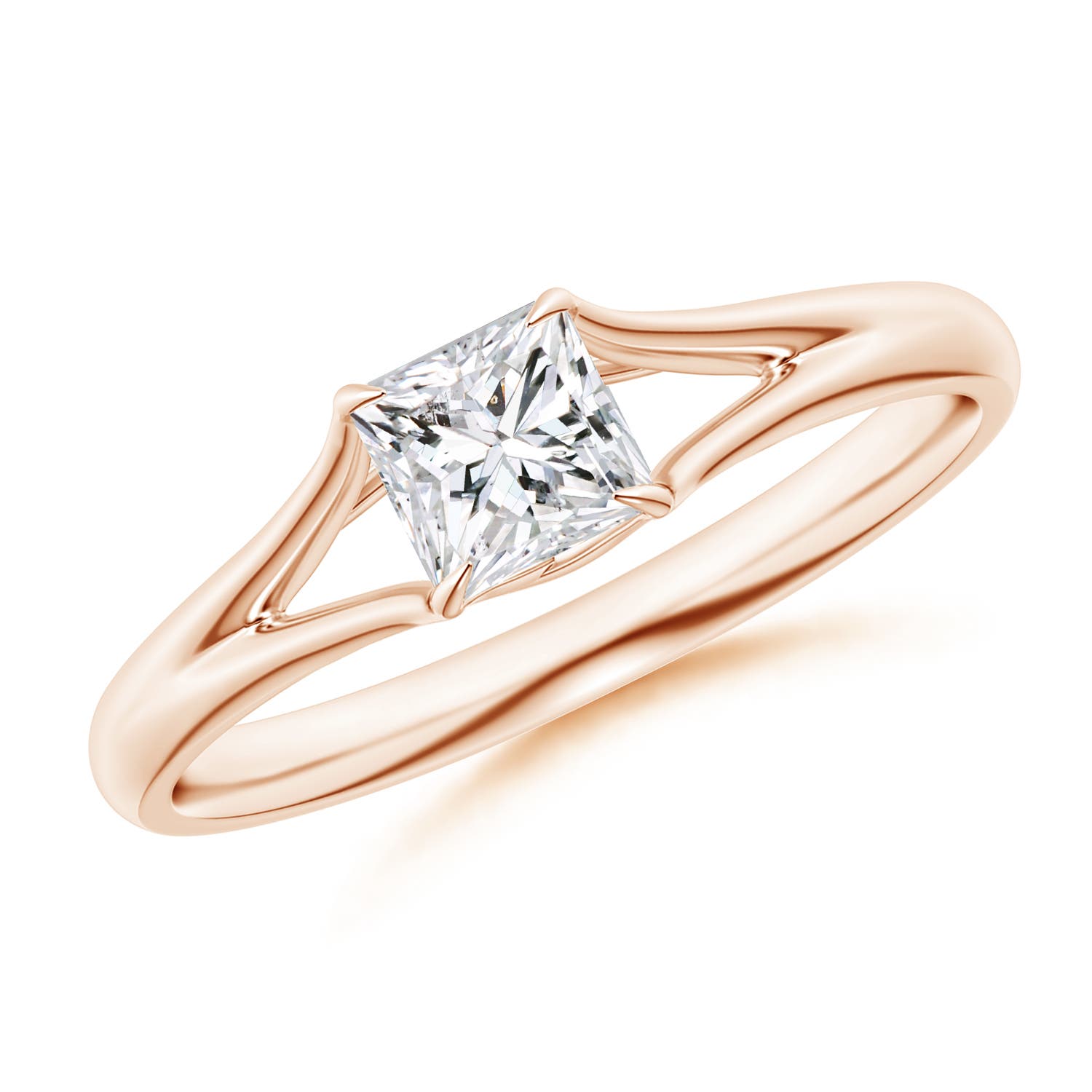 Solitaire Princess-Cut Diamond Split Shank Engagement Ring