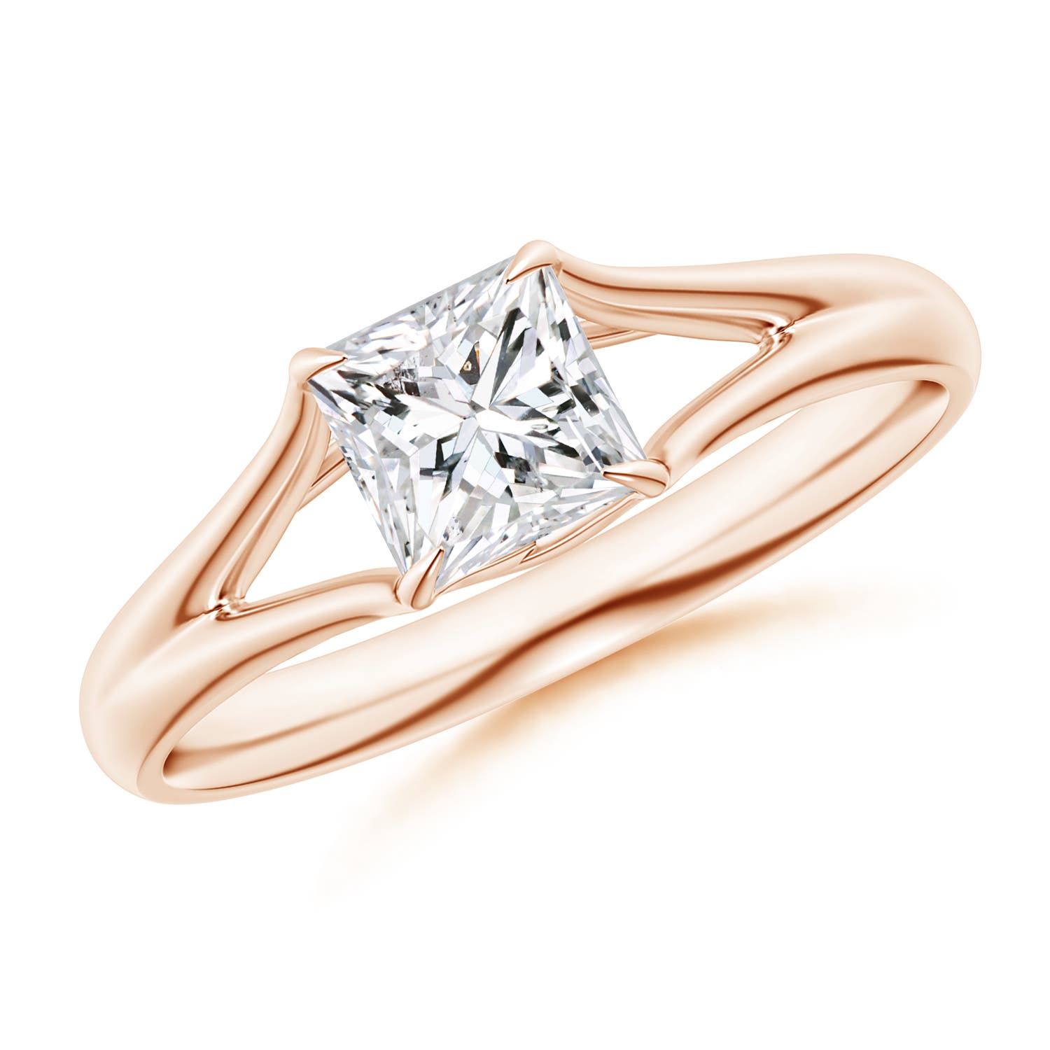 Solitaire Princess-Cut Diamond Split Shank Engagement Ring