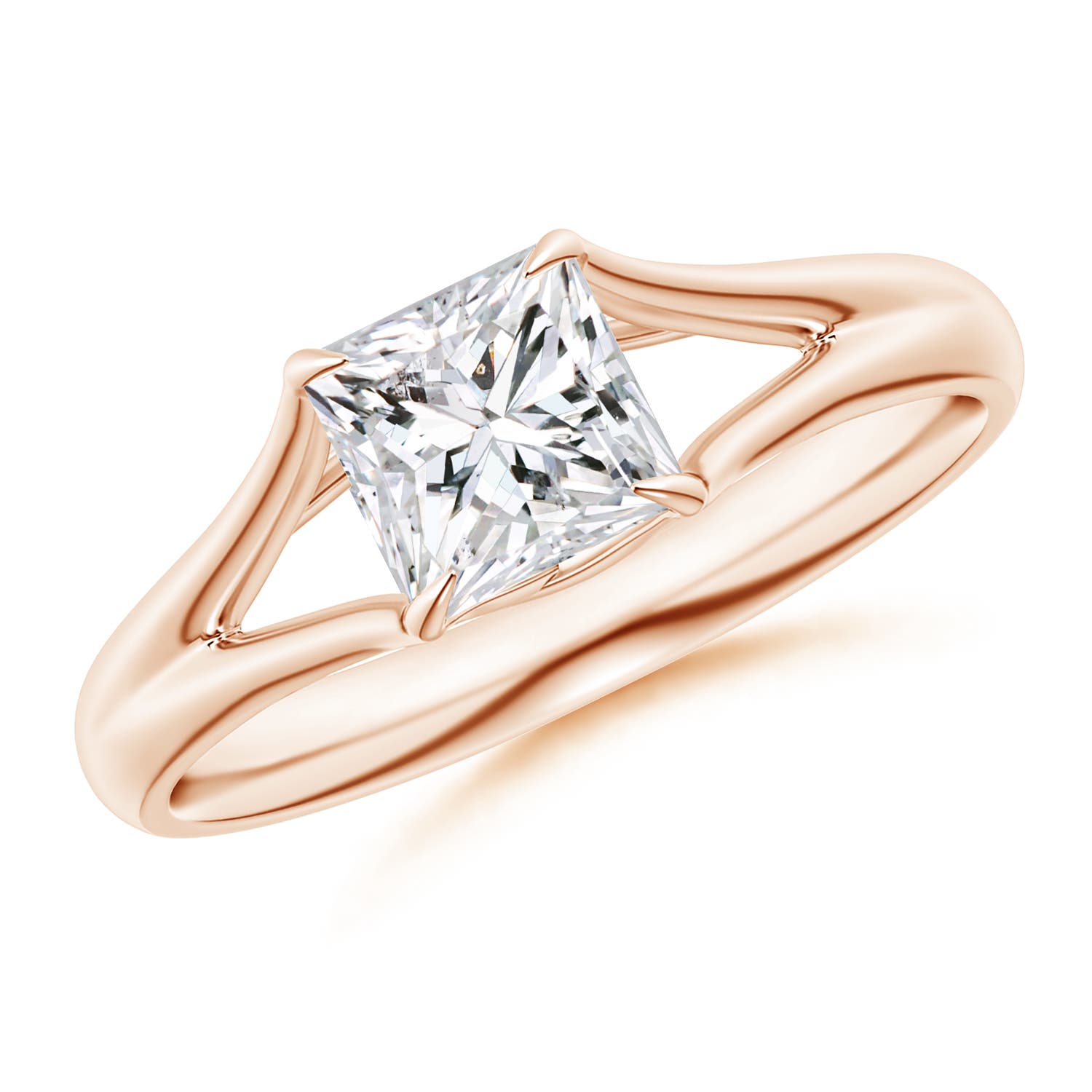 Solitaire Princess-Cut Diamond Split Shank Engagement Ring