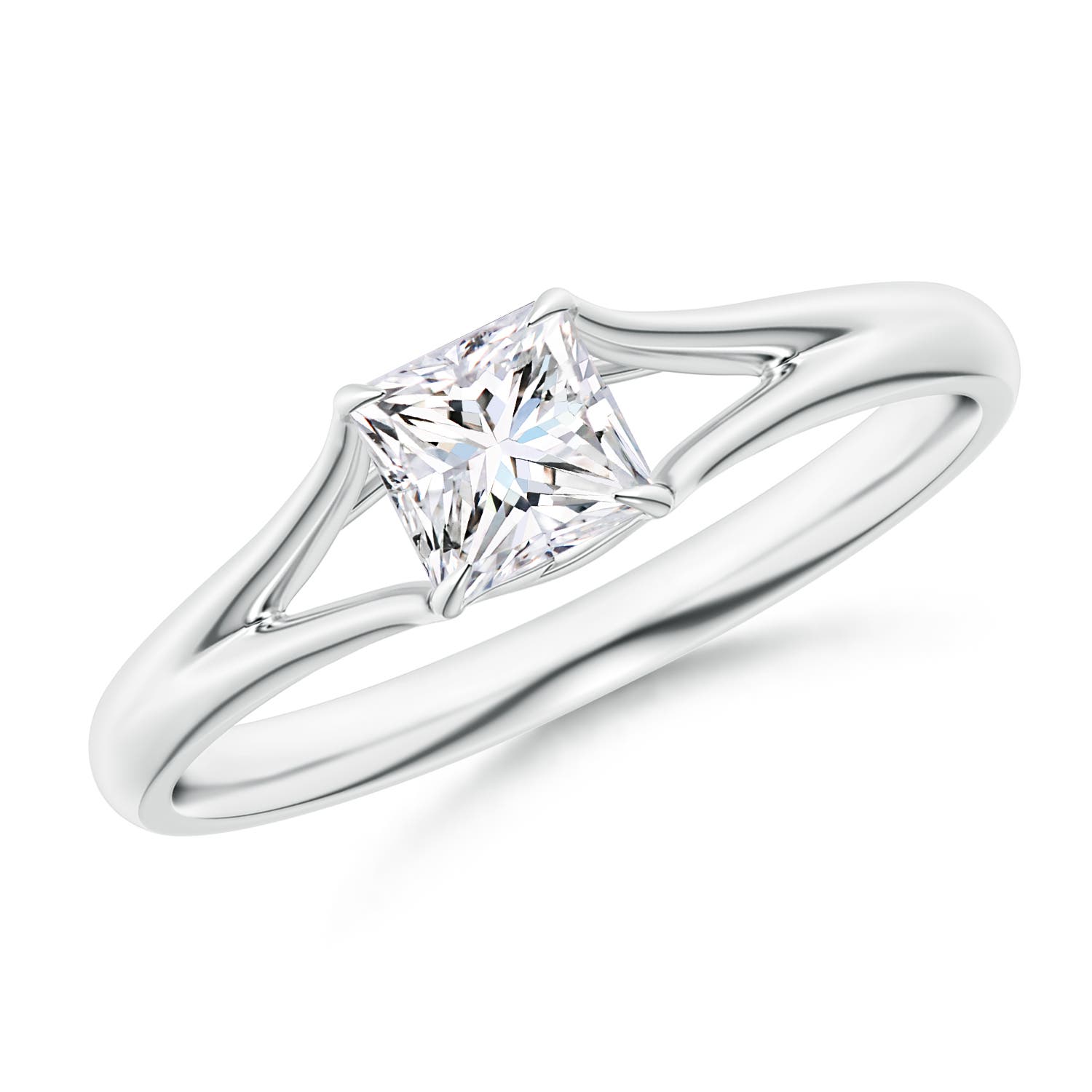 Solitaire Princess-Cut Diamond Split Shank Engagement Ring