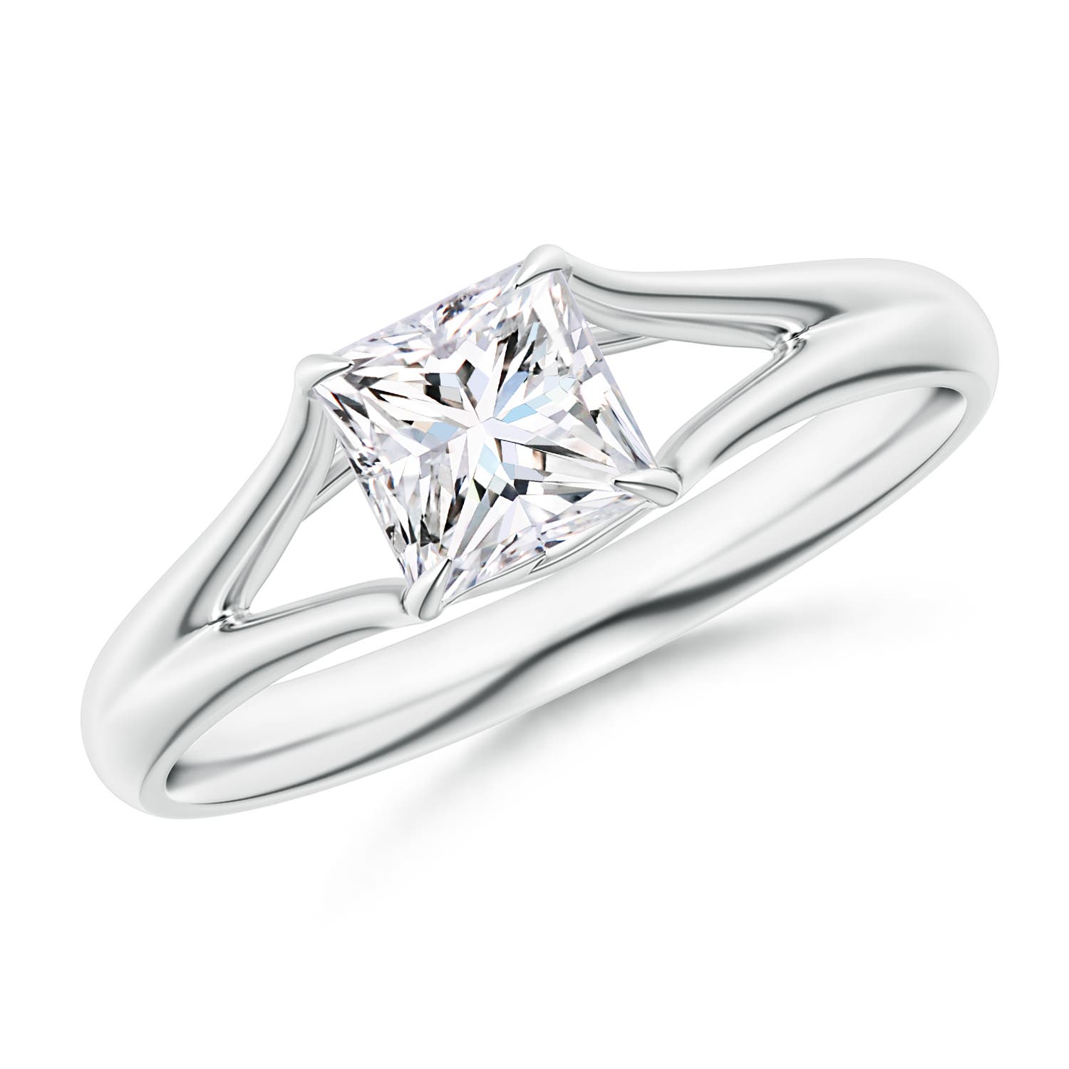 Solitaire Princess-Cut Diamond Split Shank Engagement Ring