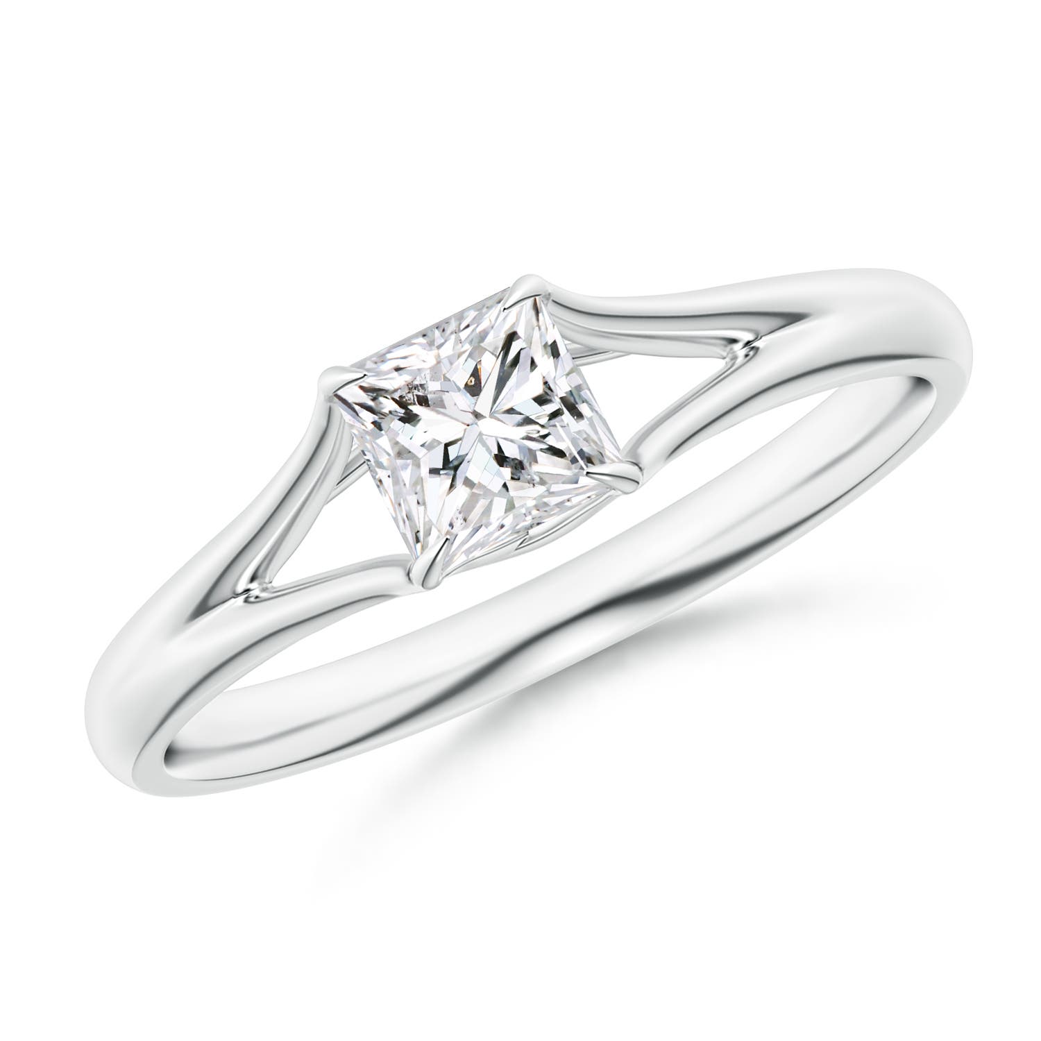 Solitaire Princess-Cut Diamond Split Shank Engagement Ring
