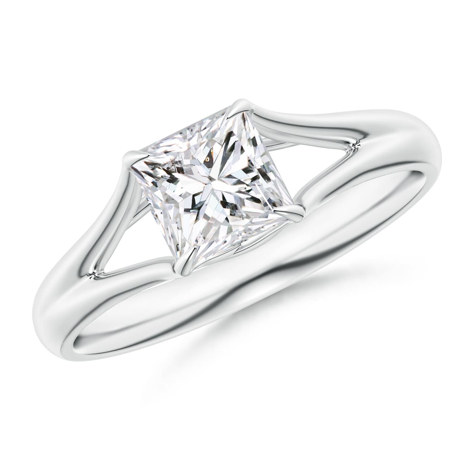 Solitaire Princess-Cut Diamond Split Shank Engagement Ring