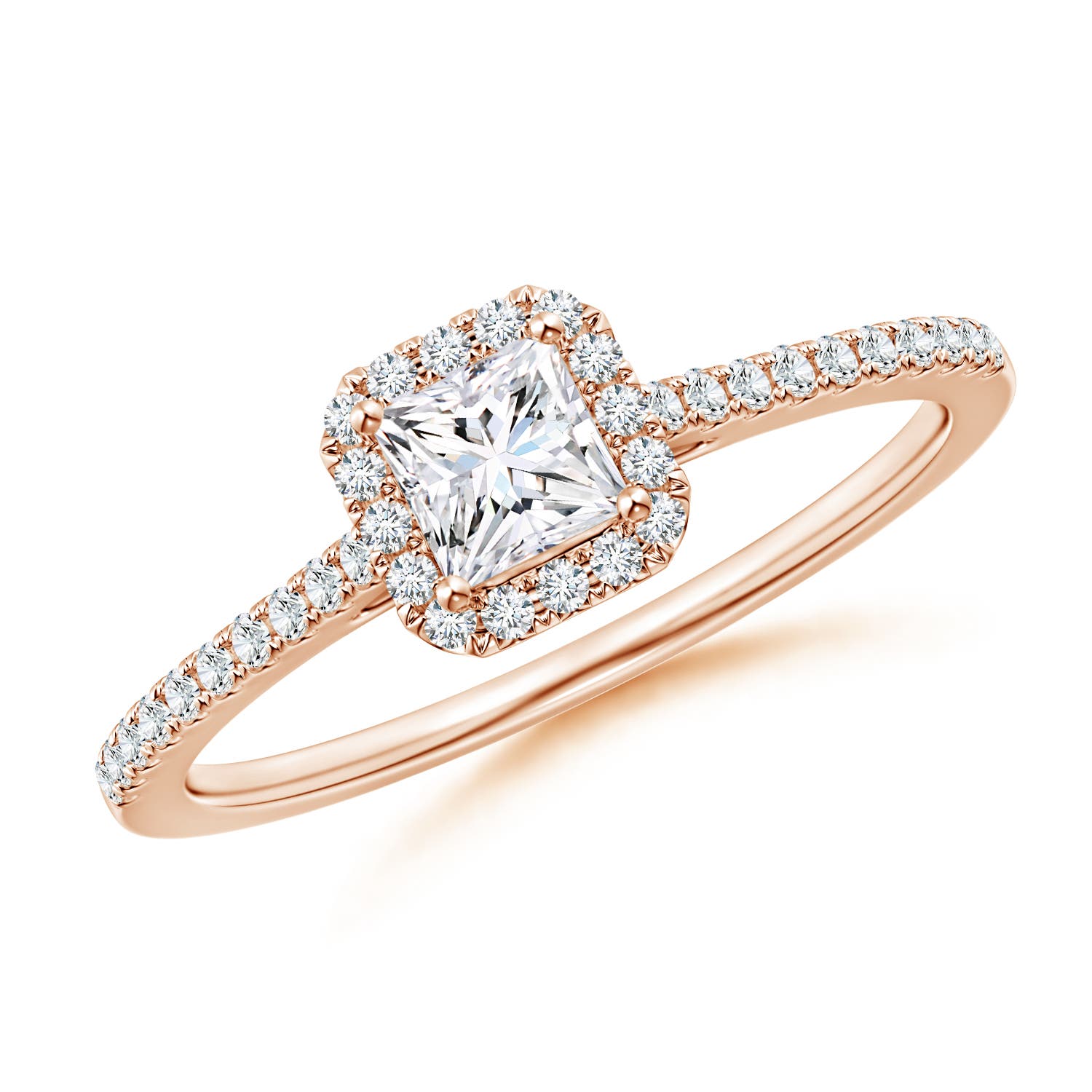 Prong-Set Princess-Cut Diamond Halo Engagement Ring