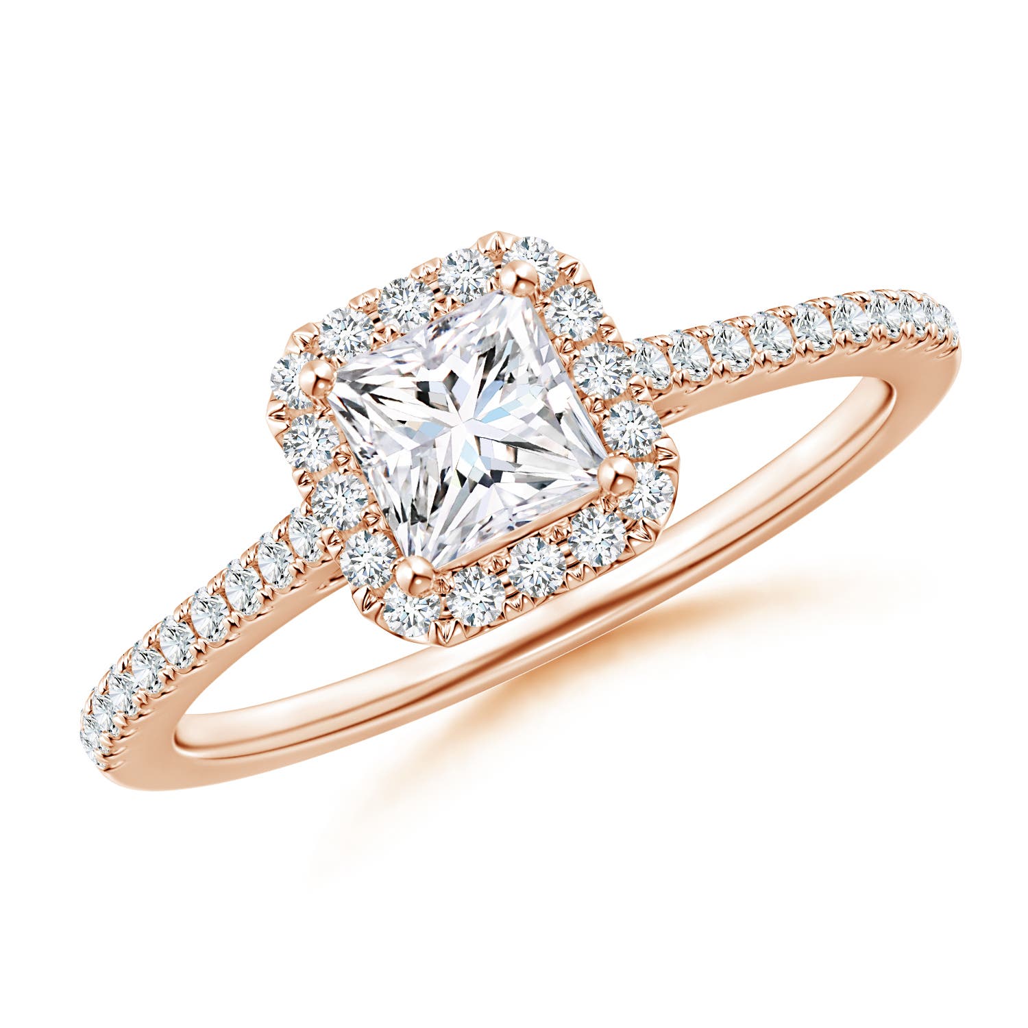 Prong-Set Princess-Cut Diamond Halo Engagement Ring
