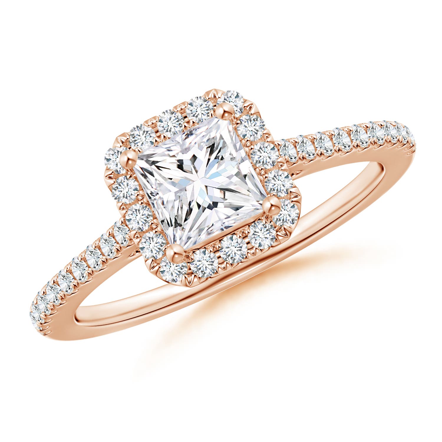Prong-Set Princess-Cut Diamond Halo Engagement Ring