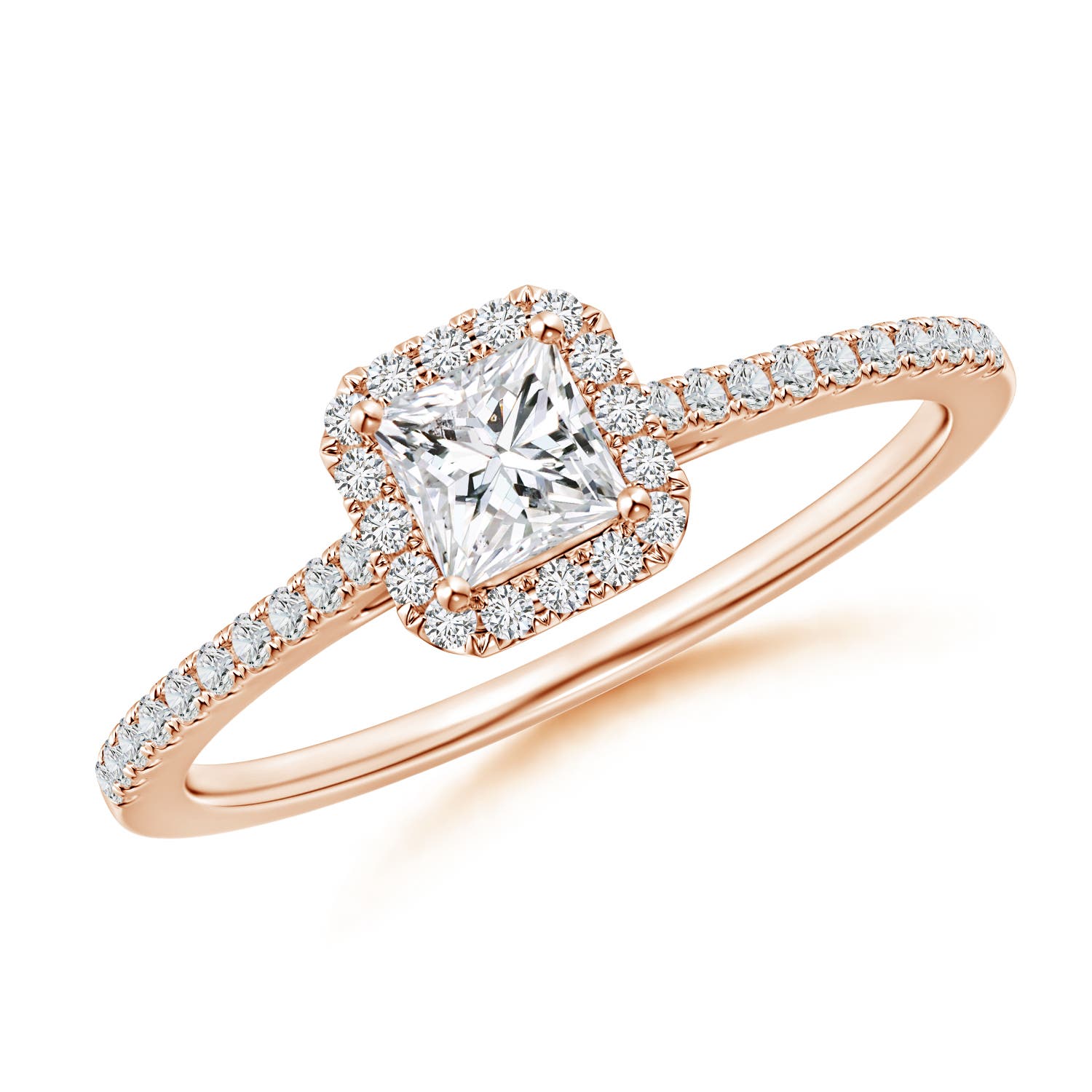 Prong-Set Princess-Cut Diamond Halo Engagement Ring