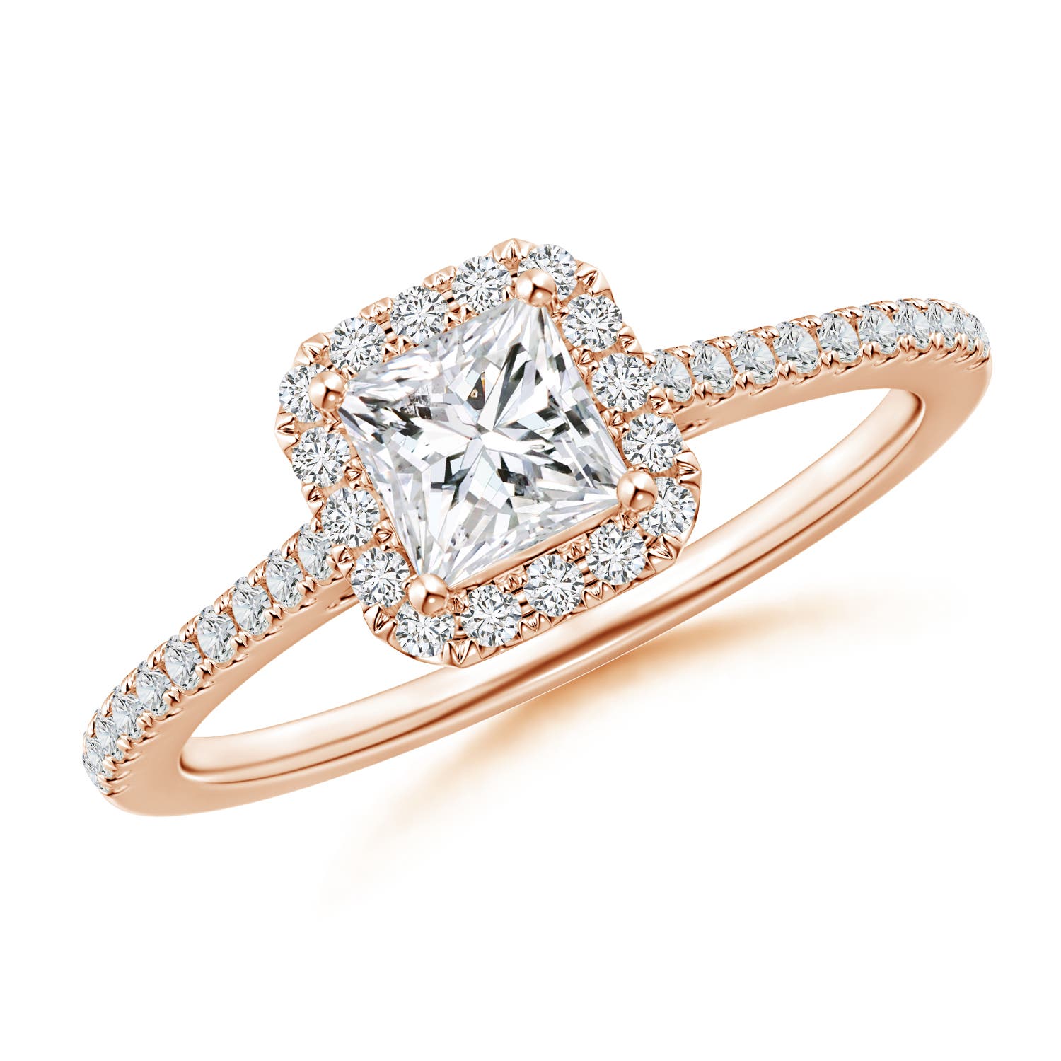 Prong-Set Princess-Cut Diamond Halo Engagement Ring