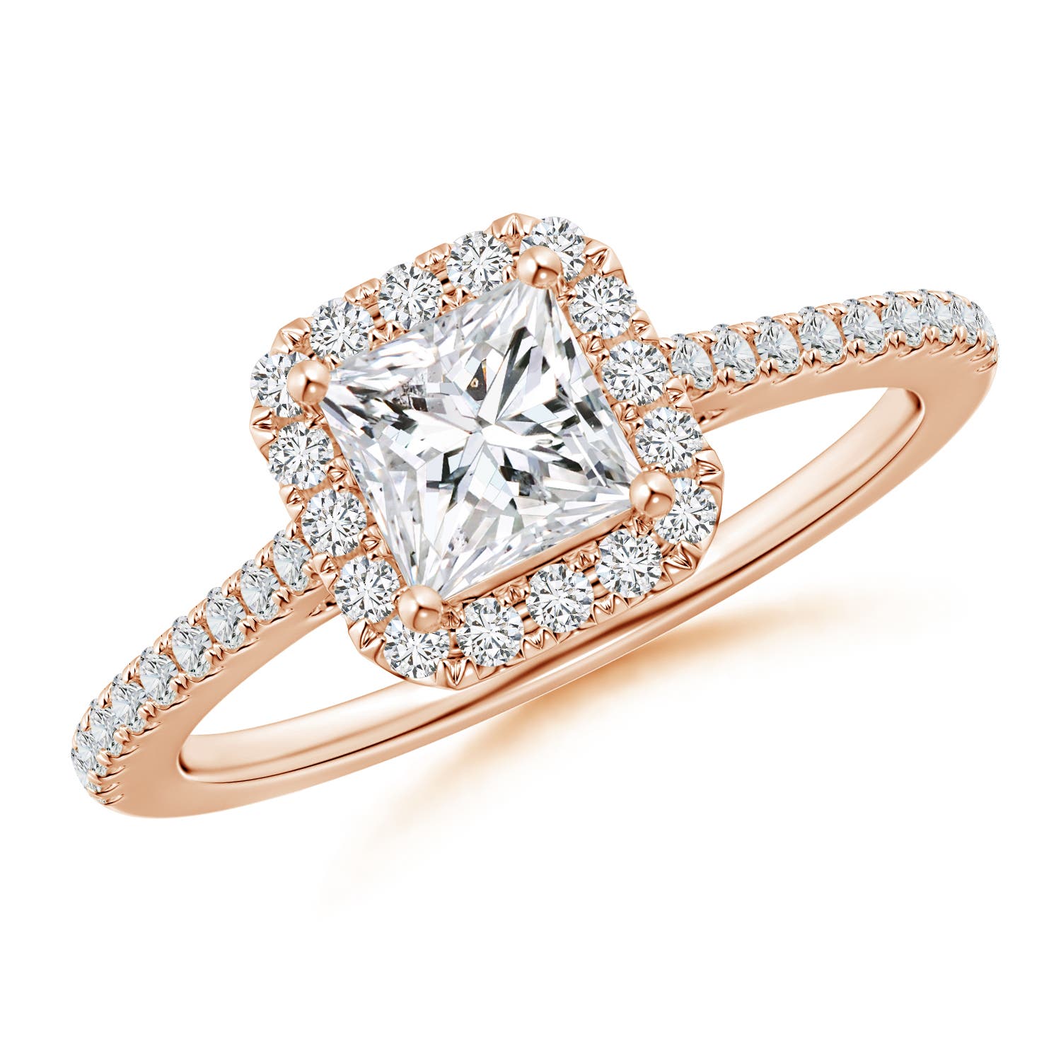 Prong-Set Princess-Cut Diamond Halo Engagement Ring