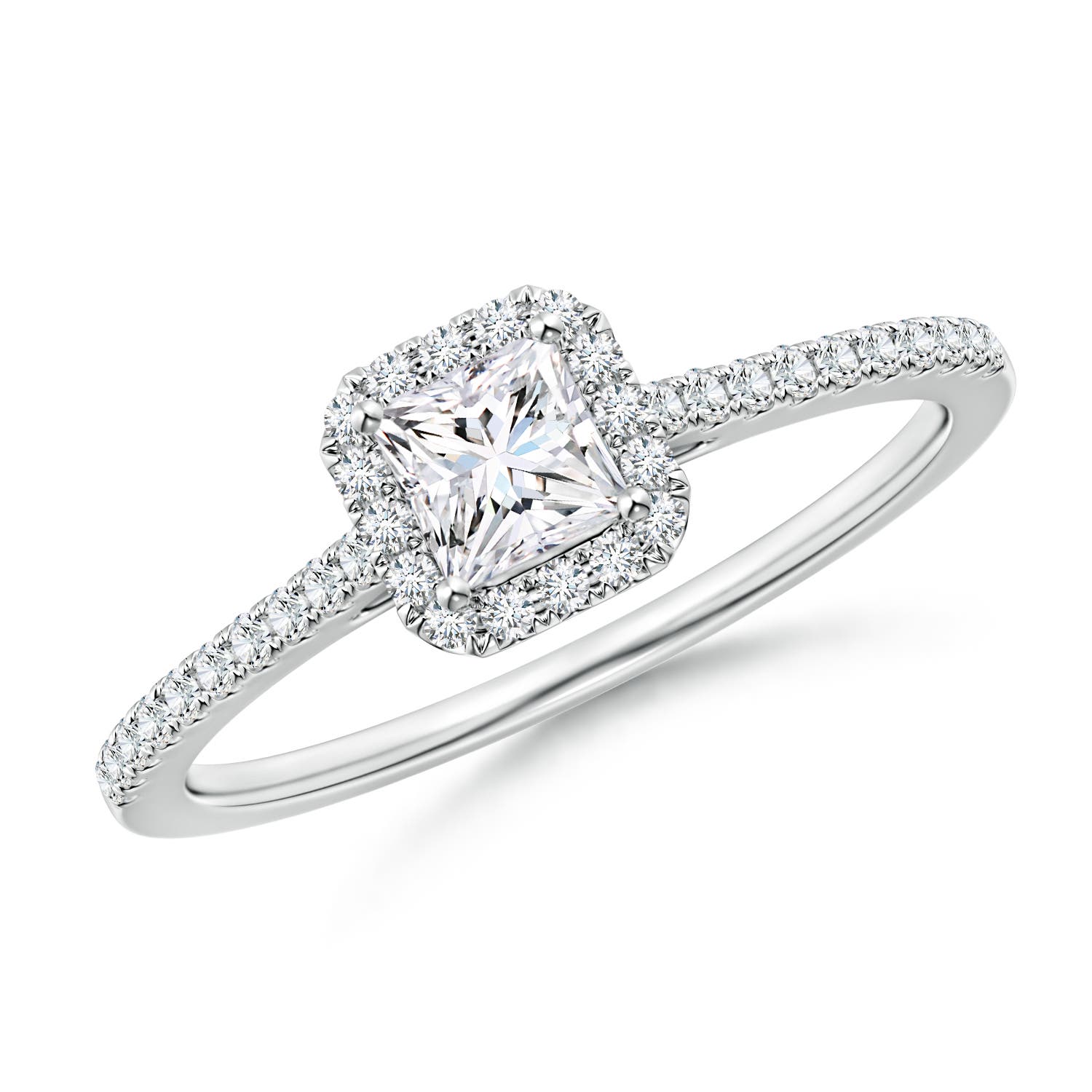 Prong-Set Princess-Cut Diamond Halo Engagement Ring