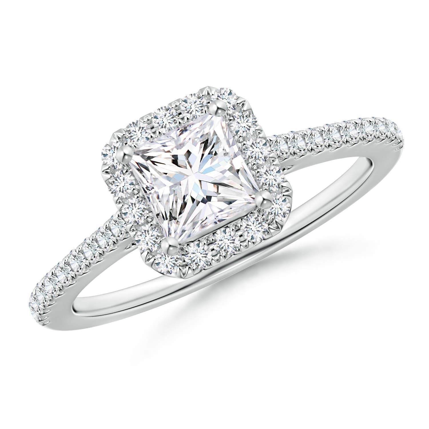 Prong-Set Princess-Cut Diamond Halo Engagement Ring