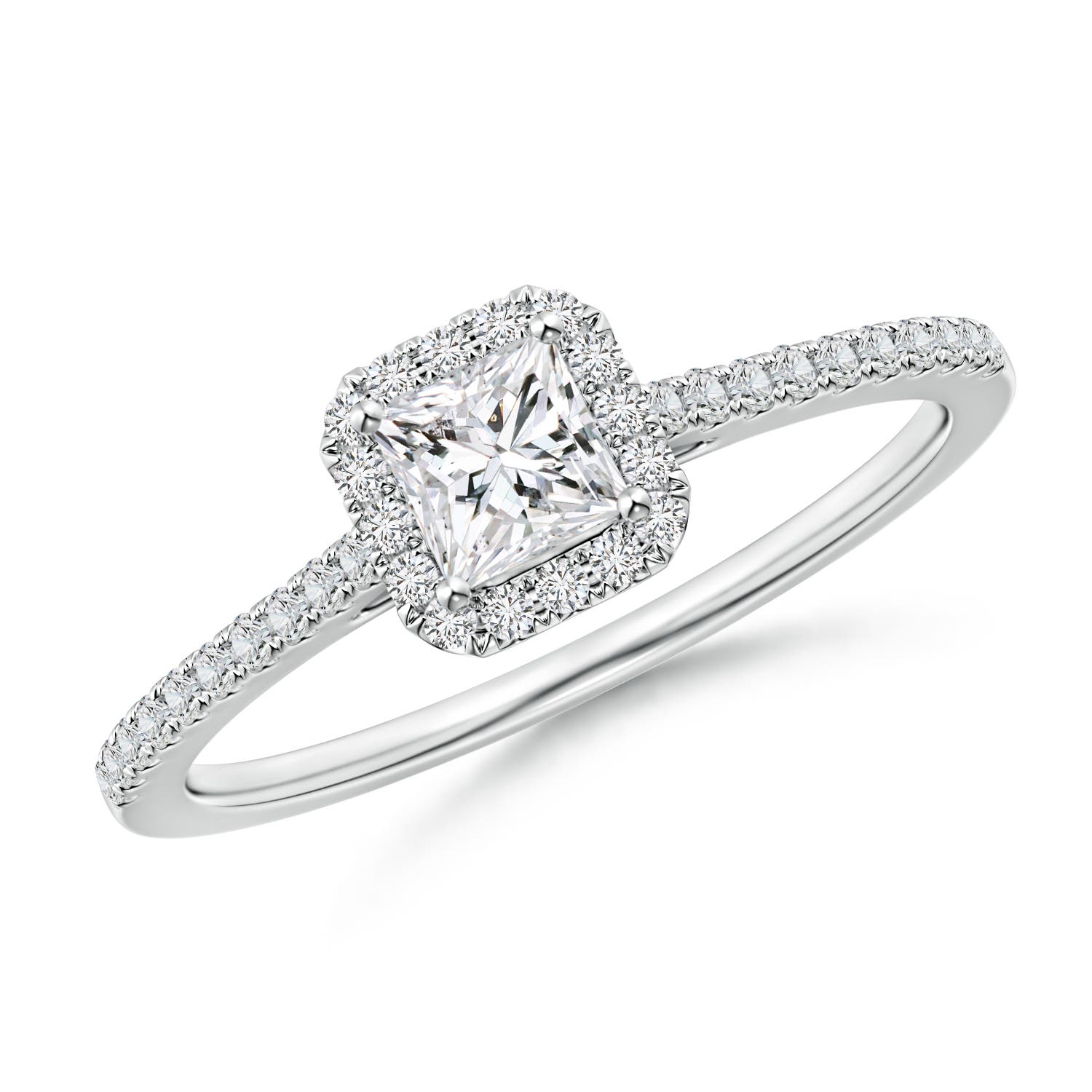 Prong-Set Princess-Cut Diamond Halo Engagement Ring
