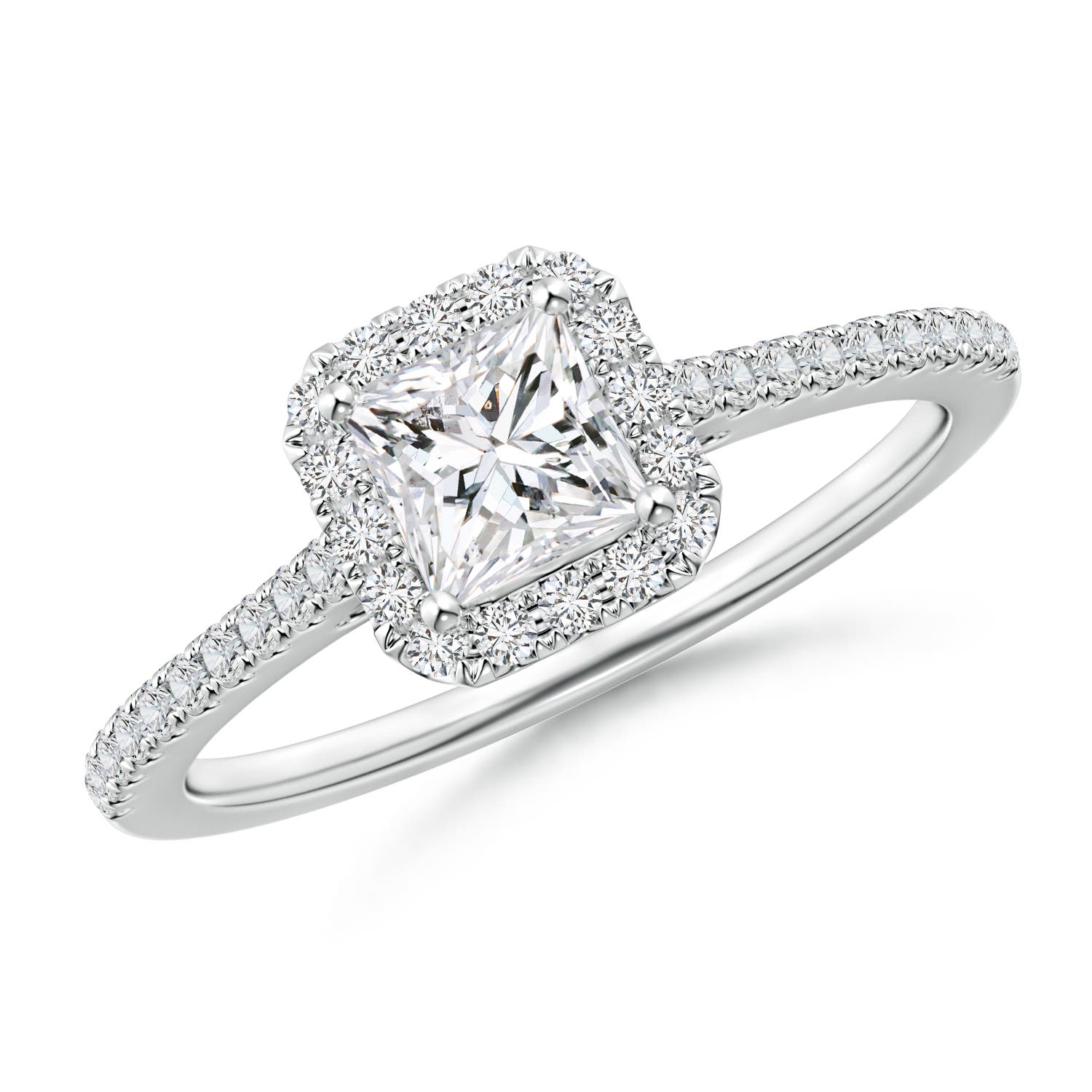 Prong-Set Princess-Cut Diamond Halo Engagement Ring