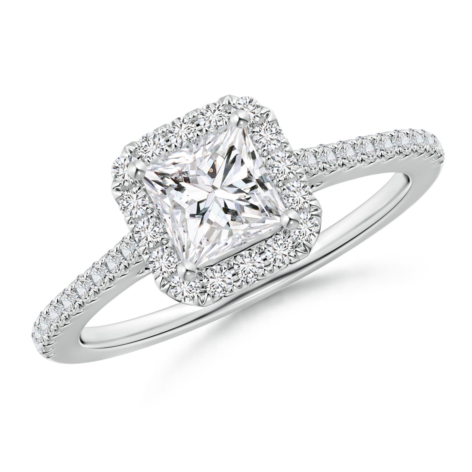 Prong-Set Princess-Cut Diamond Halo Engagement Ring