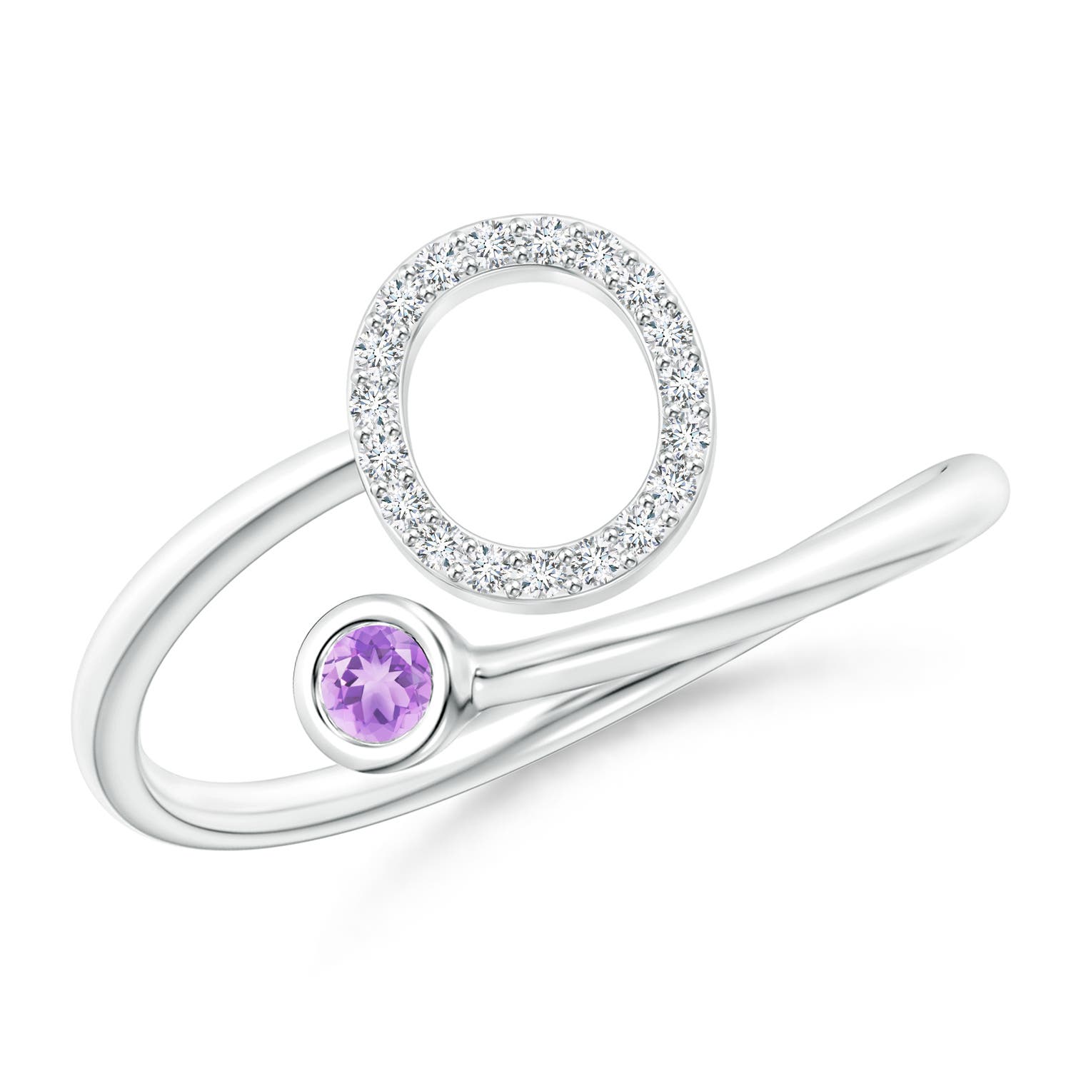 Capital O Diamond Initial Ring with Bezel-Set Amethyst