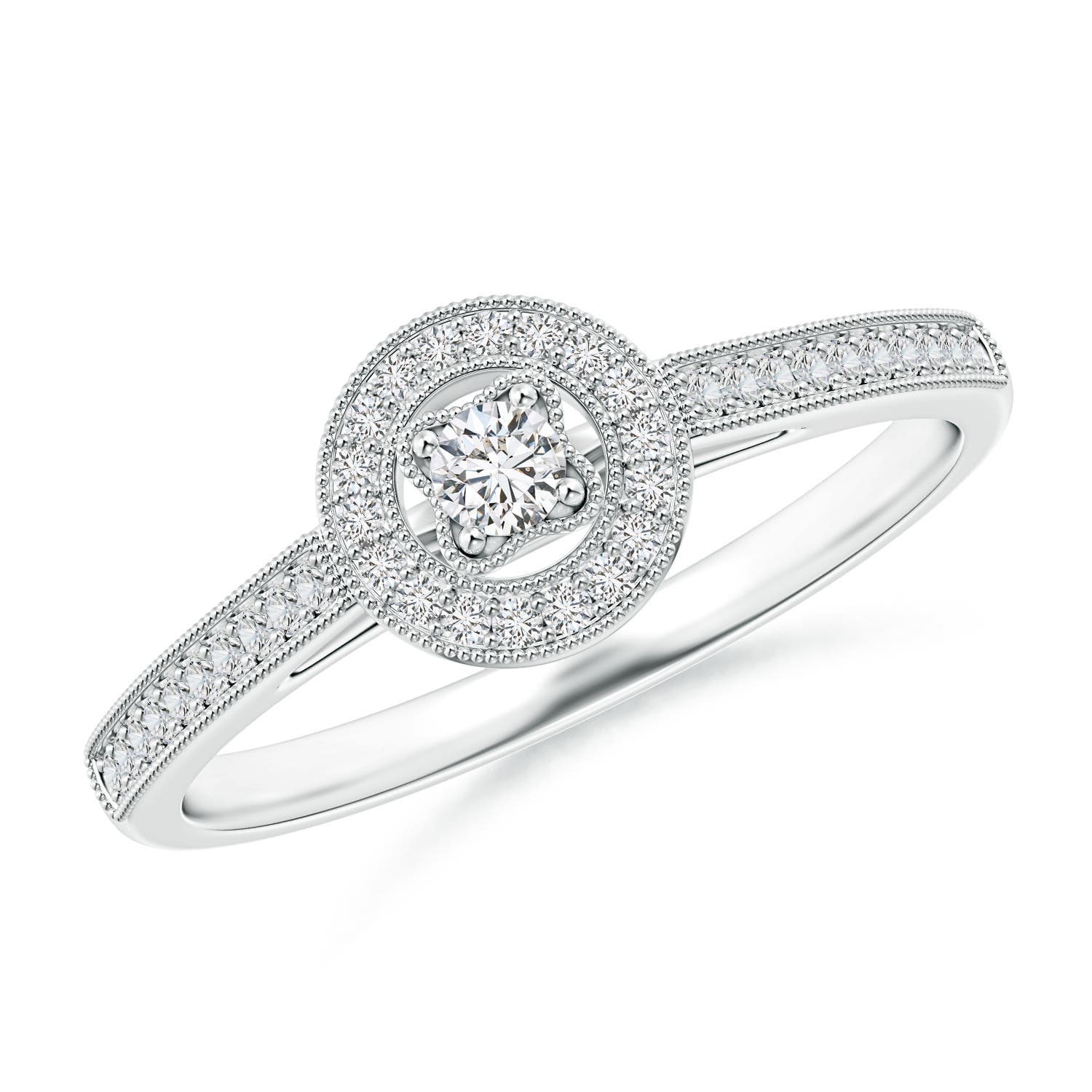 ANGARA Natural Diamond Halo Ring with Milgrain in Detailing in Silver (2.5mm) - Picture 18 of 29