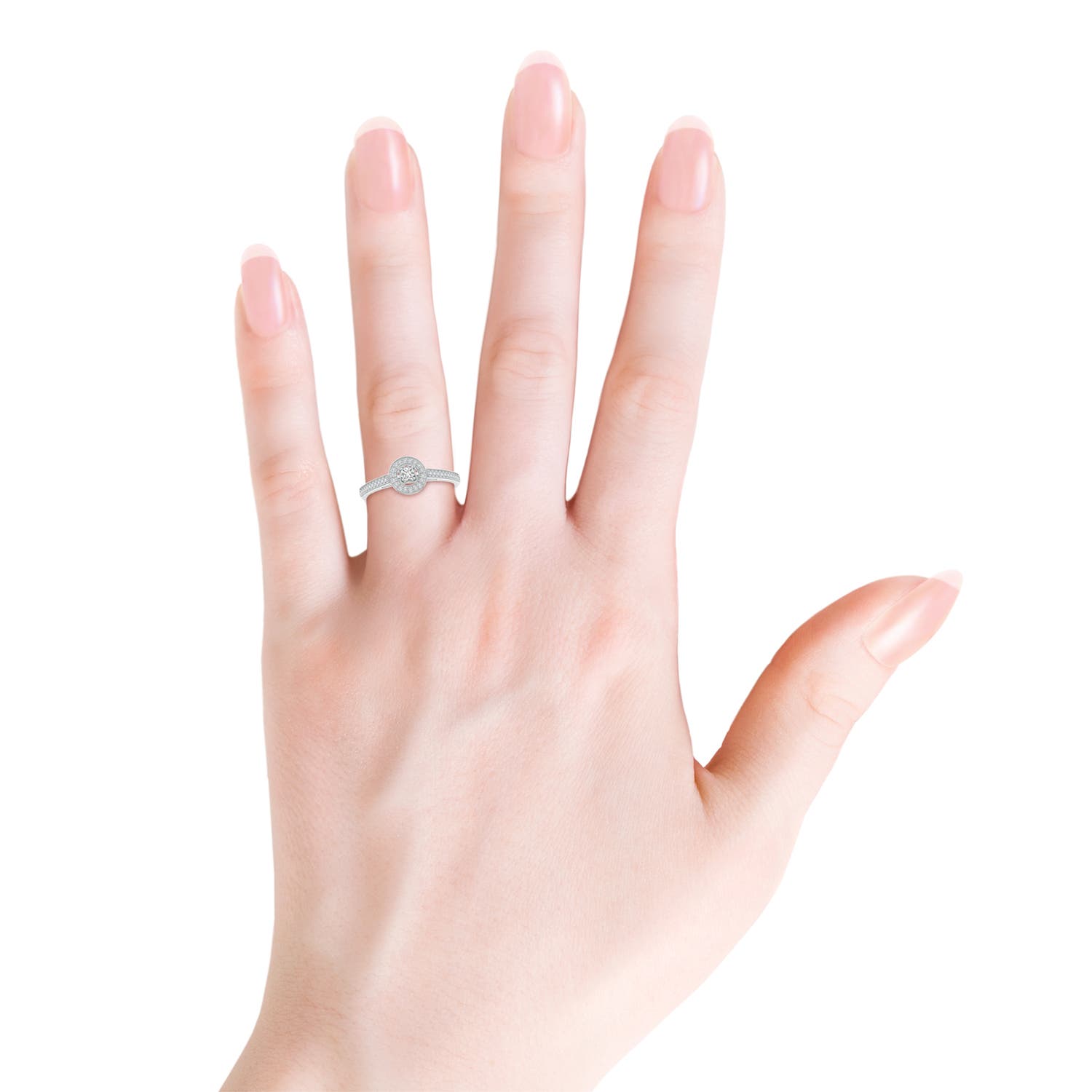 ANGARA Natural Diamond Halo Ring with Milgrain in Detailing in Silver (2.5mm) - Picture 21 of 29