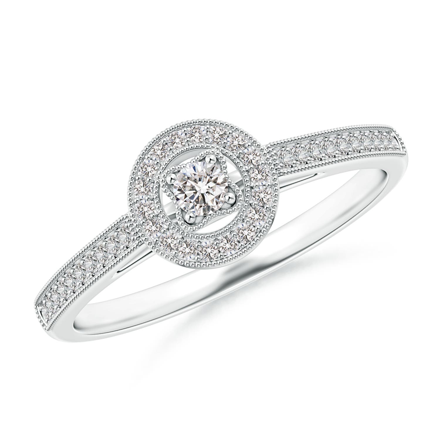ANGARA Natural Diamond Halo Ring with Milgrain in Detailing in Silver (2.5mm) - Picture 12 of 29