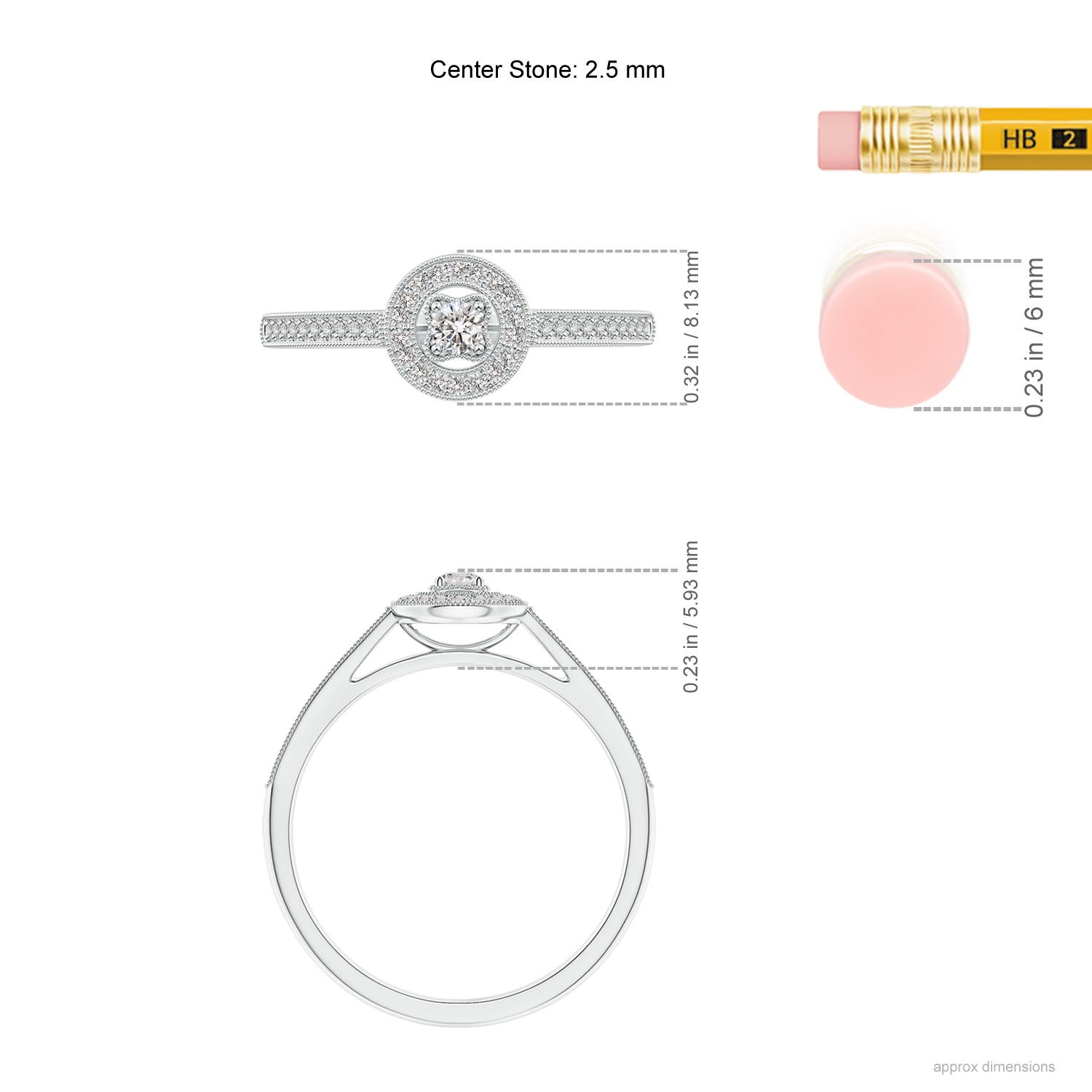 ANGARA Natural Diamond Halo Ring with Milgrain in Detailing in Silver (2.5mm) - Picture 16 of 29