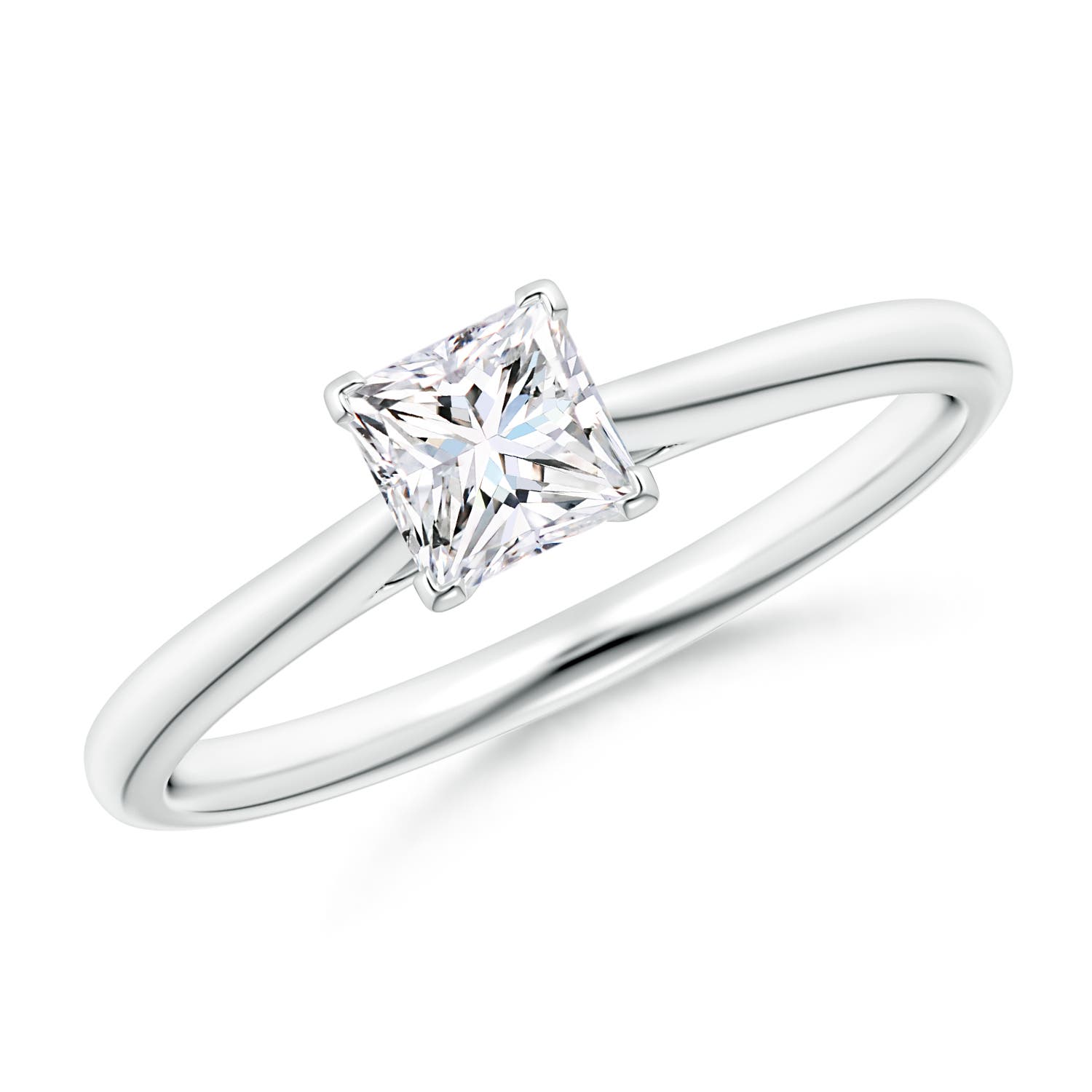 Princess-Cut Diamond Tapered Cathedral Engagement Ring