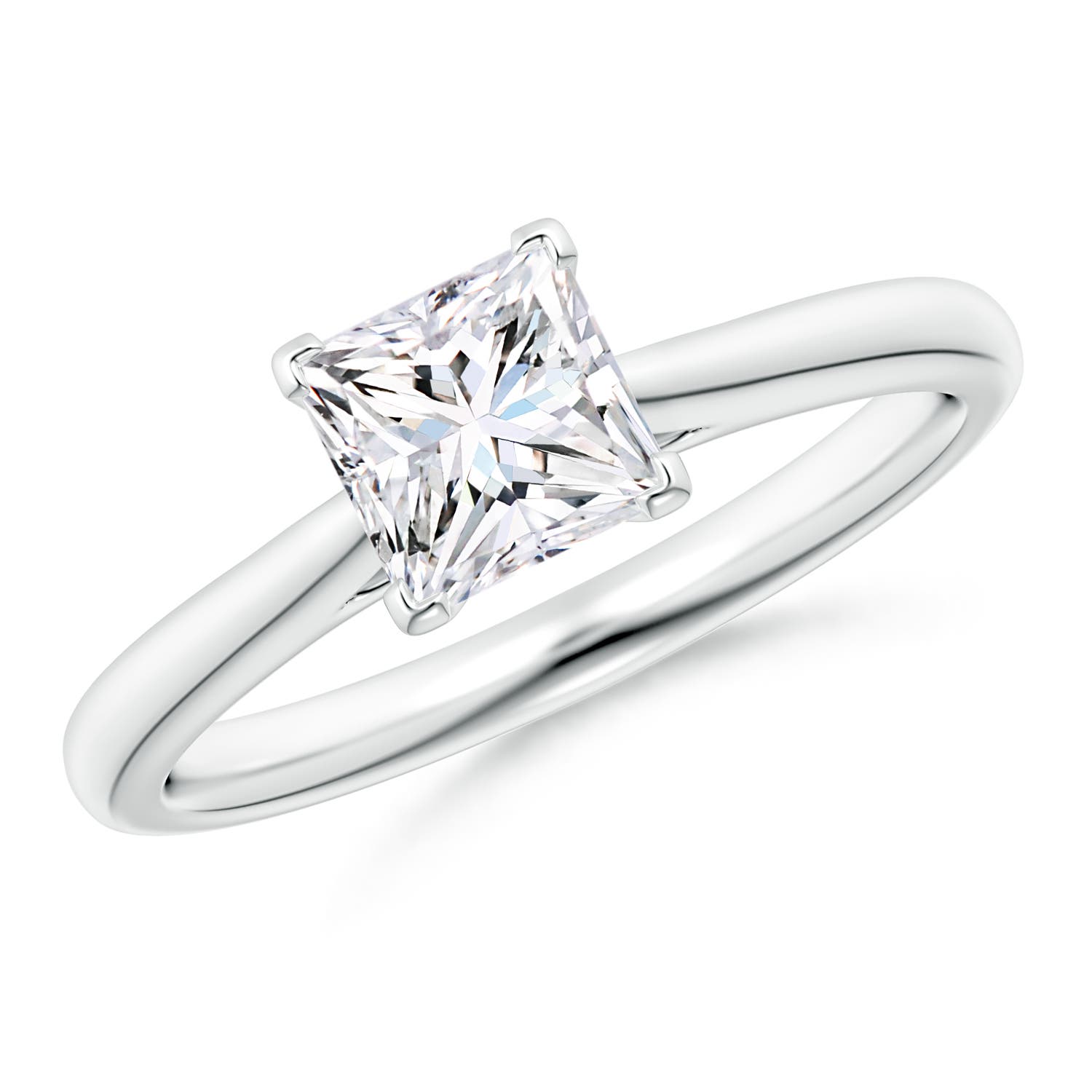 Princess-Cut Diamond Tapered Cathedral Engagement Ring