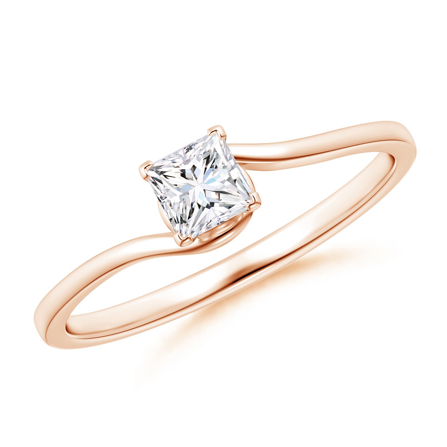 Classic Solitaire Princess-Cut Diamond Bypass Engagement Ring