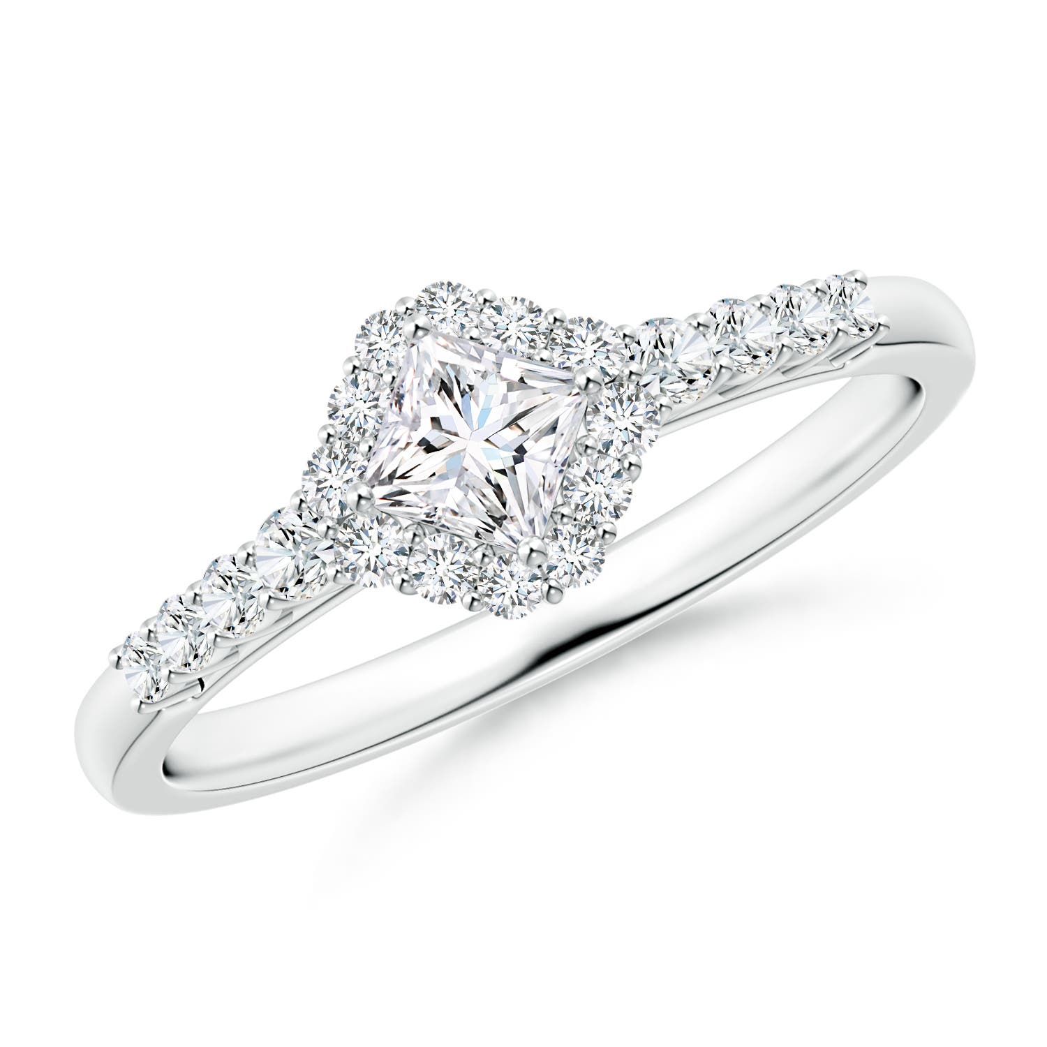 Princess-Cut Diamond Halo Ring with Accents