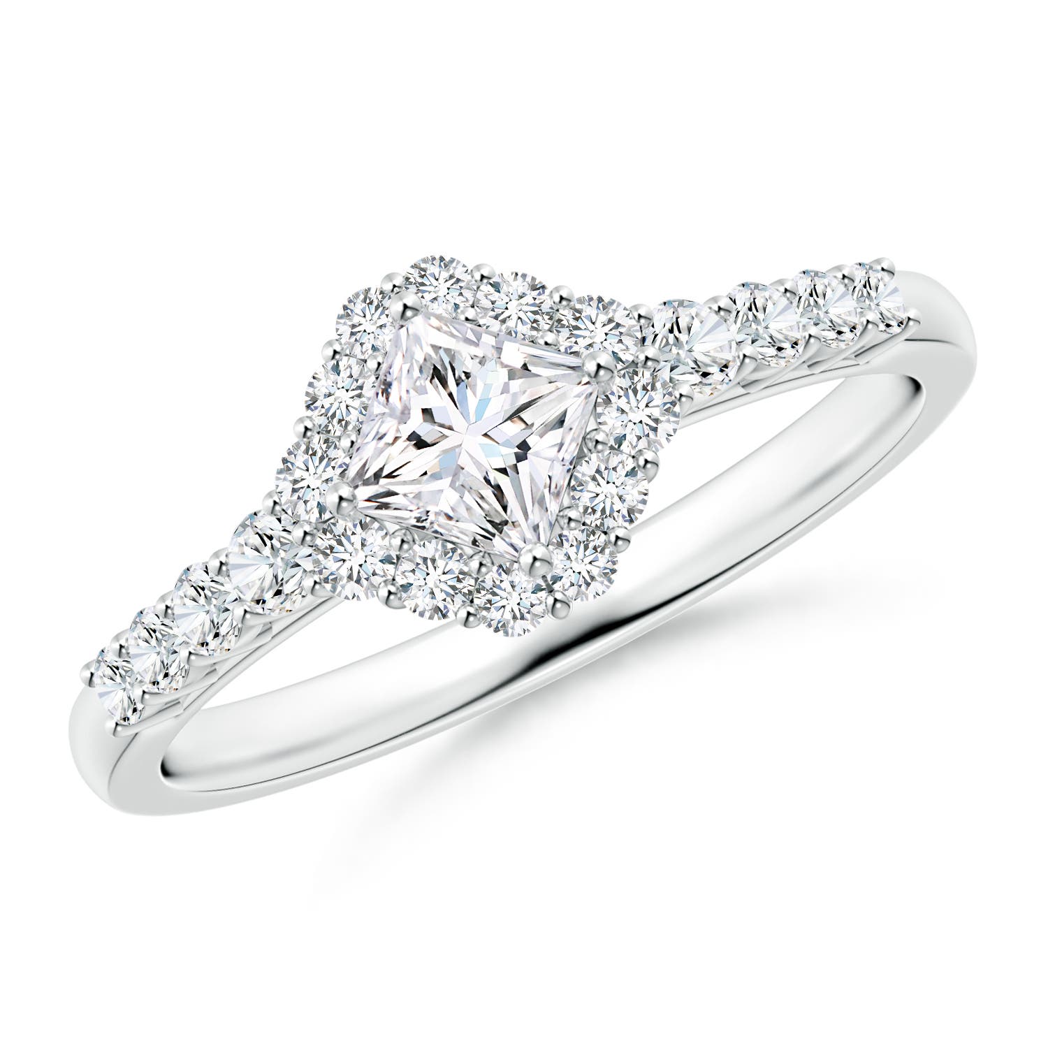 Princess-Cut Diamond Halo Ring with Accents
