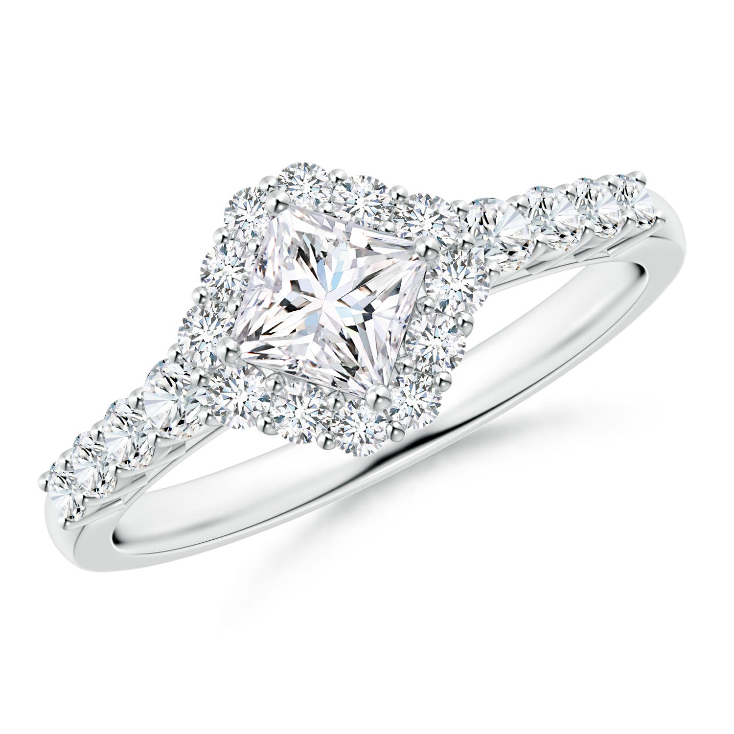 Princess-Cut Diamond Halo Ring with Accents
