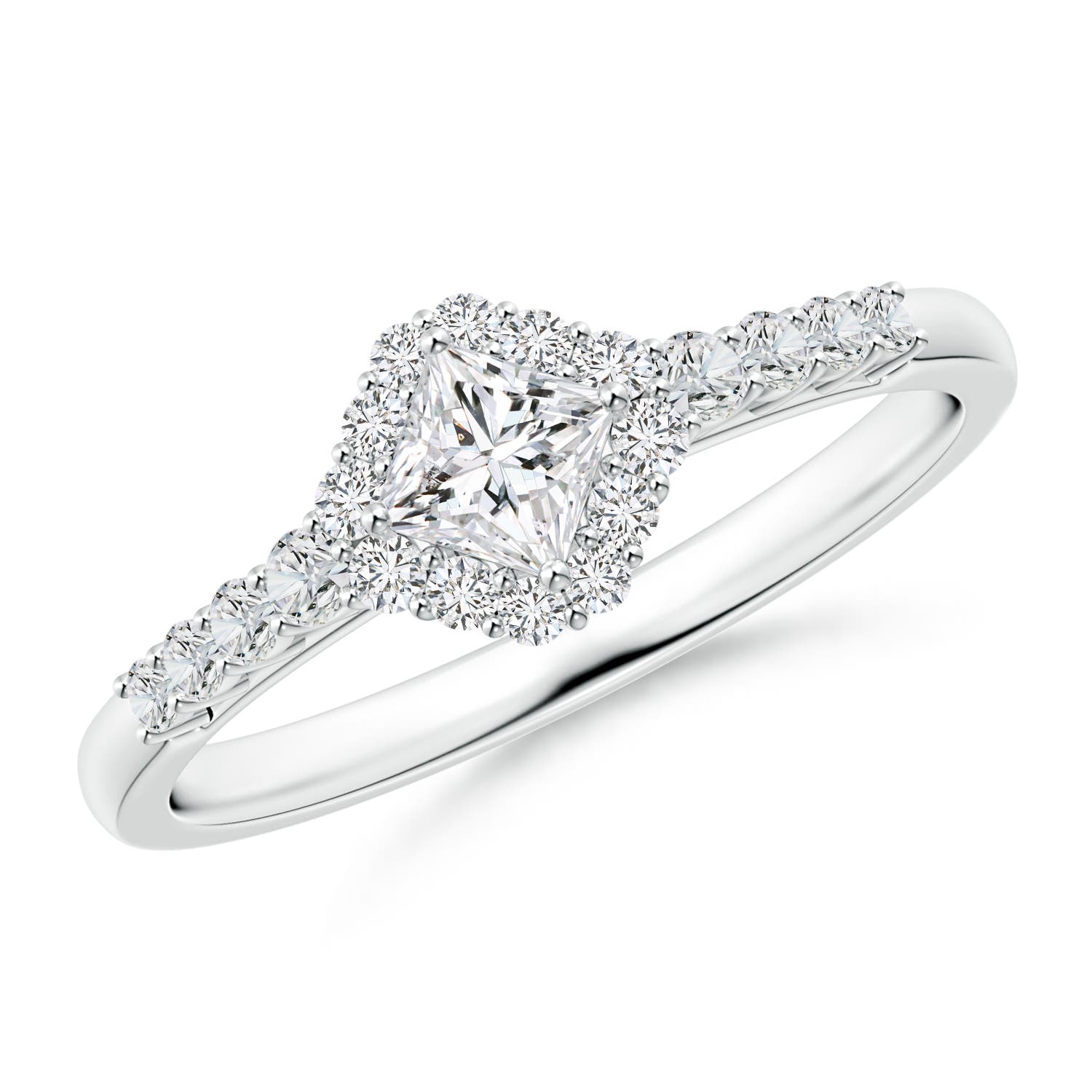 Princess-Cut Diamond Halo Ring with Accents
