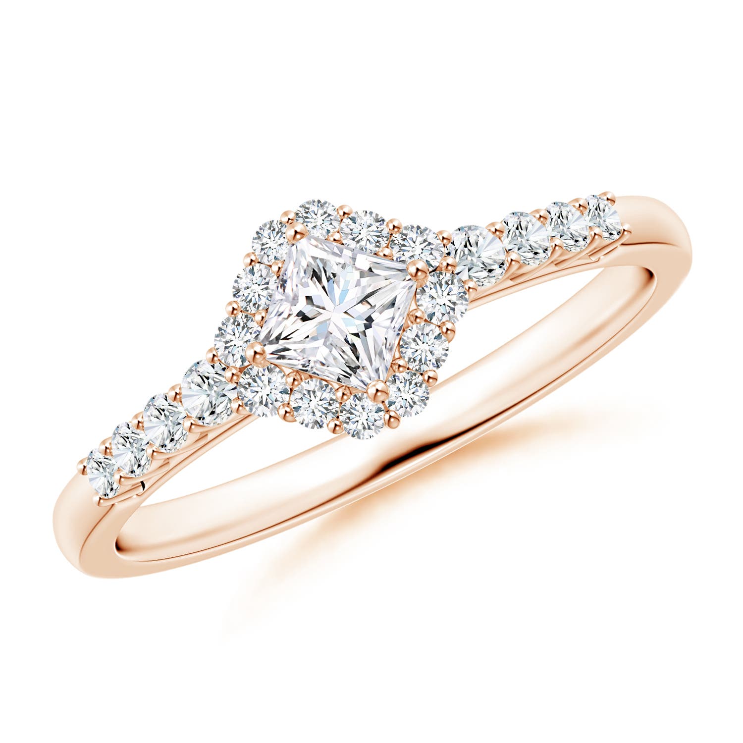 Princess-Cut Diamond Halo Ring with Accents