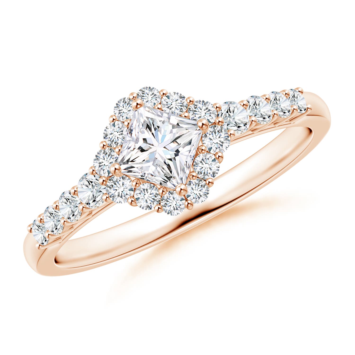 Princess-Cut Diamond Halo Ring with Accents
