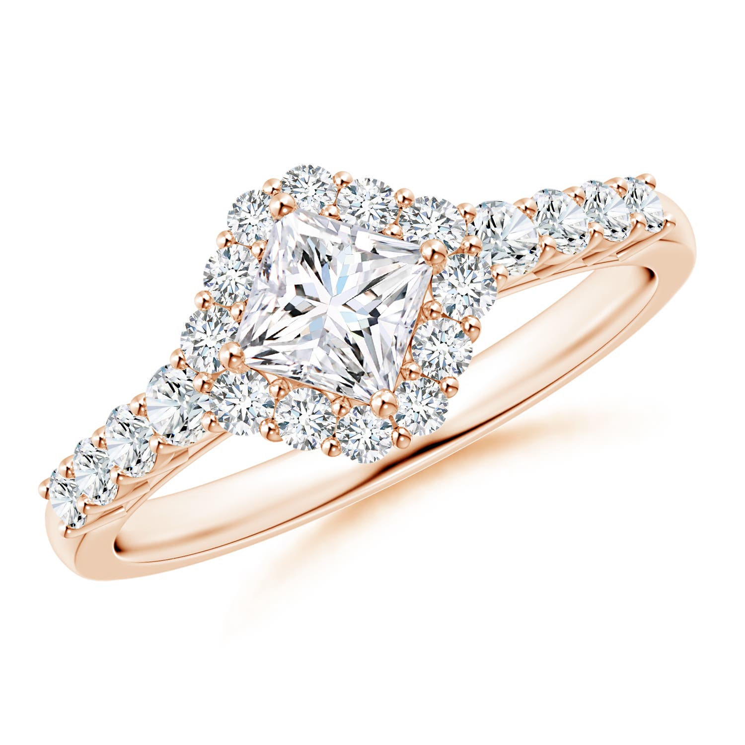 Princess-Cut Diamond Halo Ring with Accents