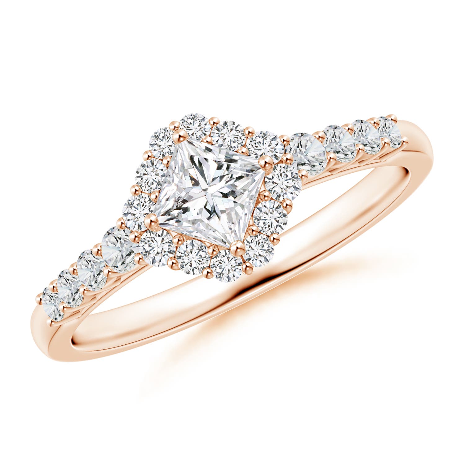 Princess-Cut Diamond Halo Ring with Accents