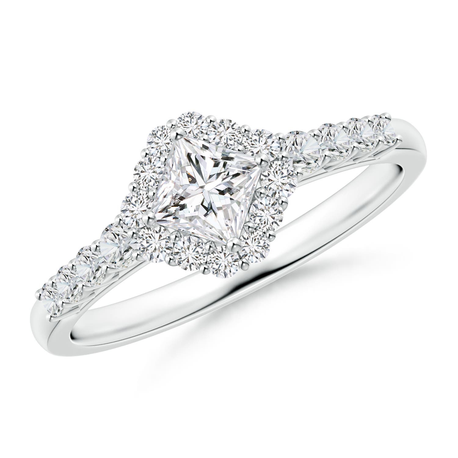 Princess-Cut Diamond Halo Ring with Accents