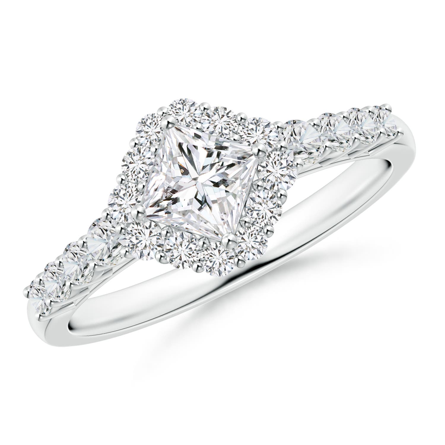 Princess-Cut Diamond Halo Ring with Accents