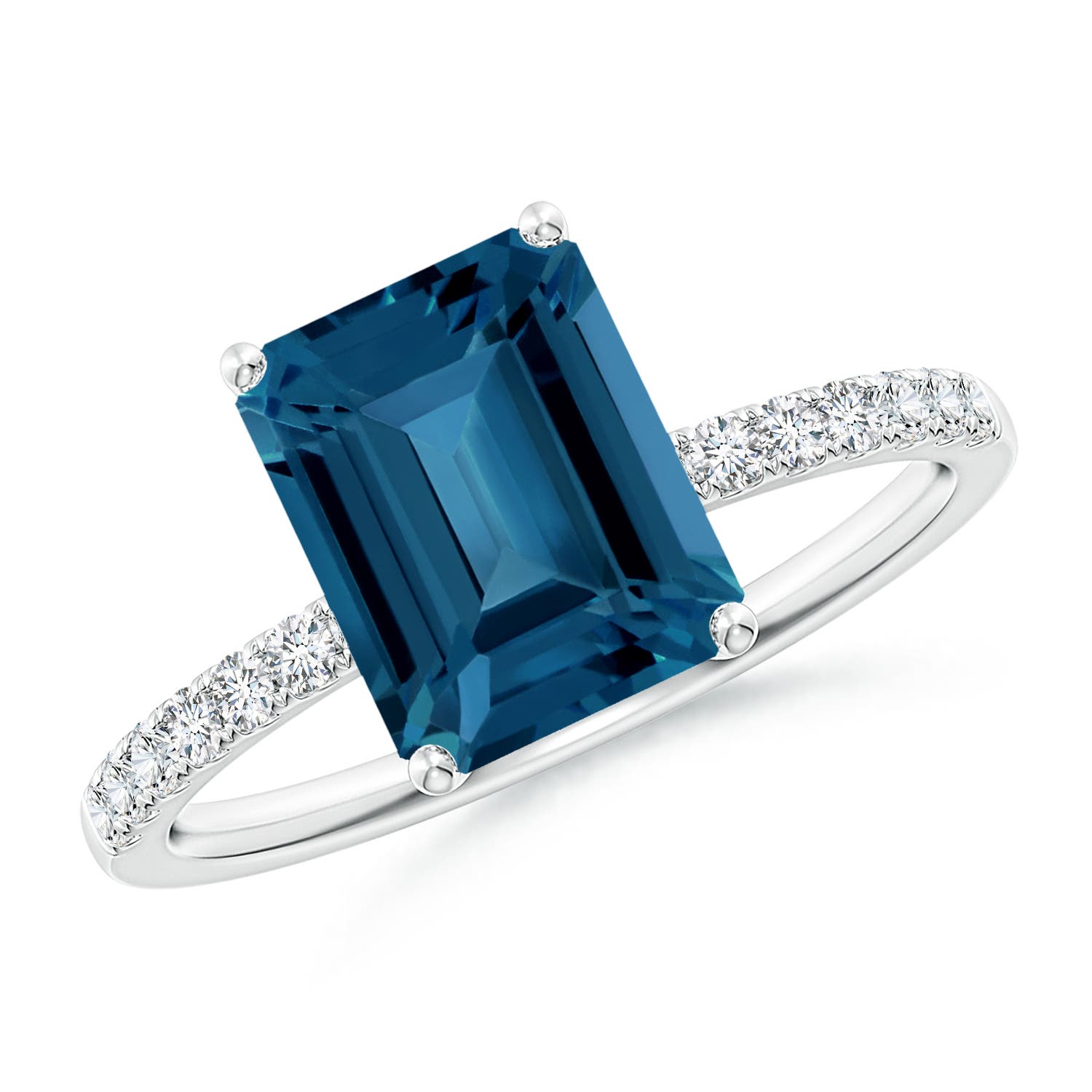 EmeraldCut London Blue Topaz Engagement Ring with Diamonds