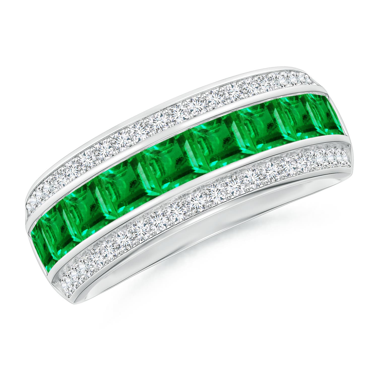 ChannelSet Square Emerald and Diamond Half Eternity Band Angara