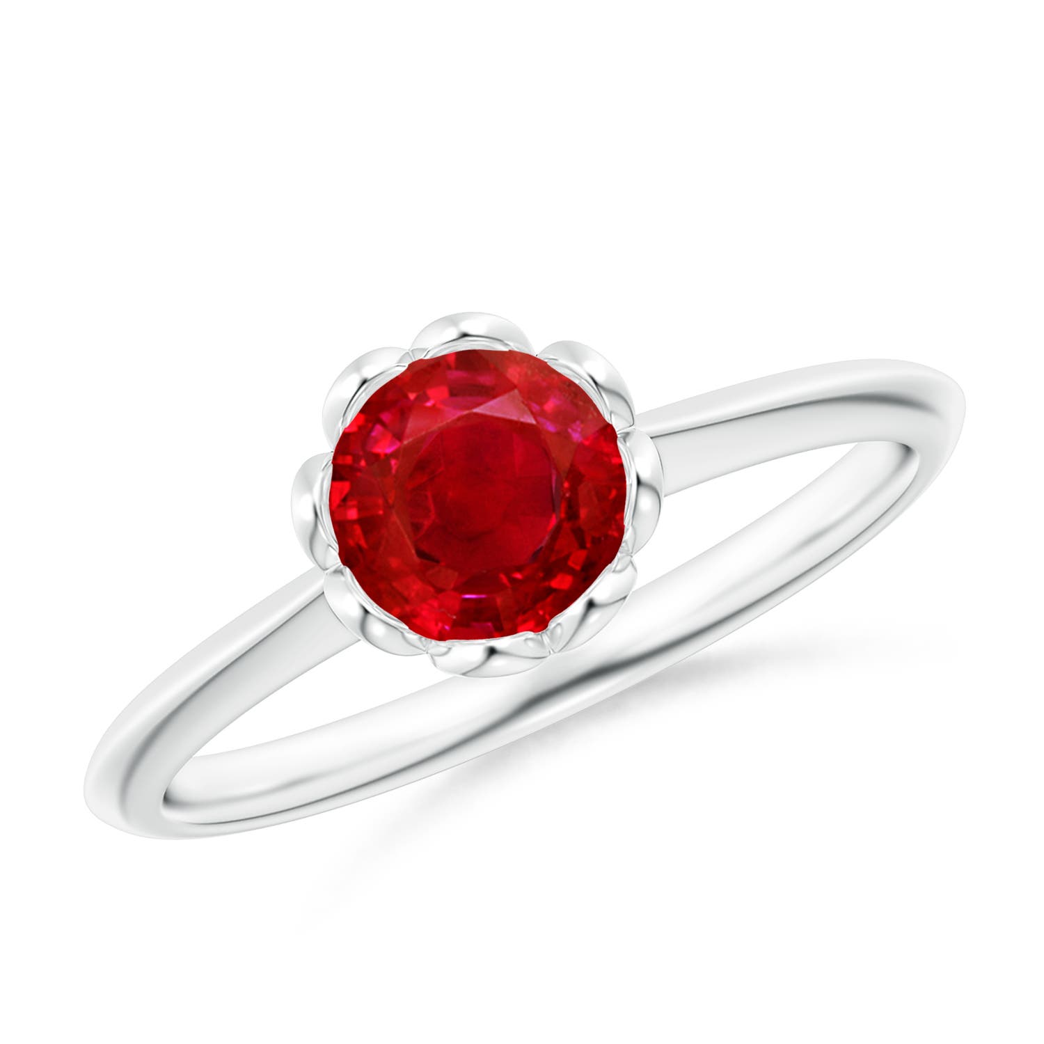 Classic BezelSet Round Ruby Floral Engagement Ring Angara