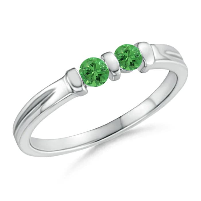 Round Two Stone Tsavorite Ring with Bar Setting