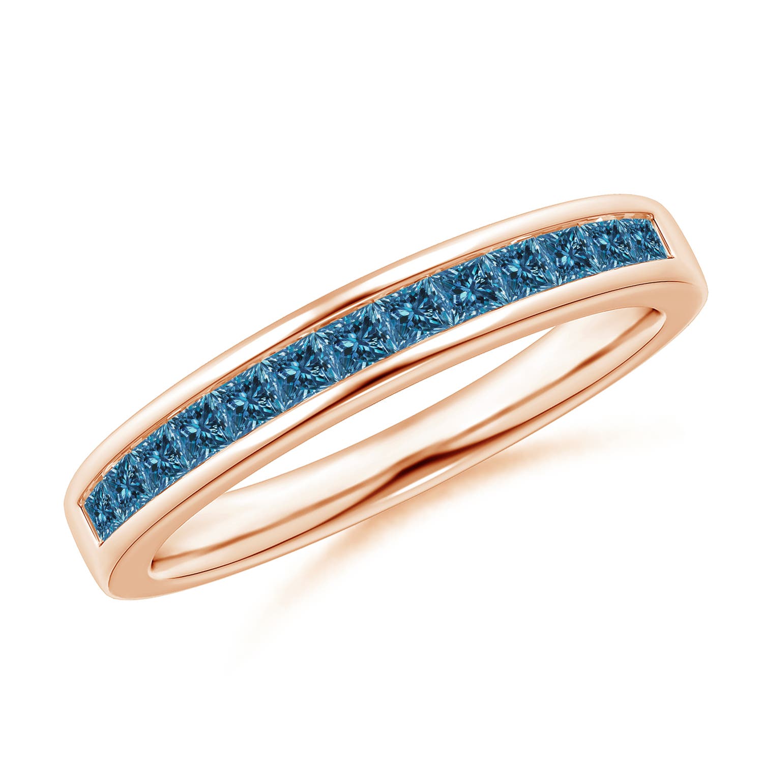 Channel Set Princess Enhanced Blue Diamond Half Eternity Band