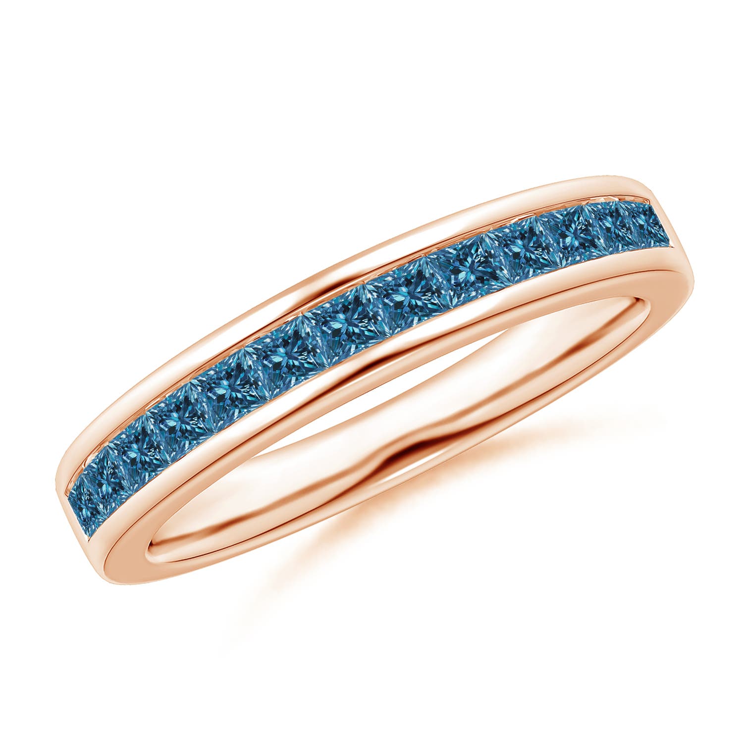 Channel Set Princess Enhanced Blue Diamond Half Eternity Band