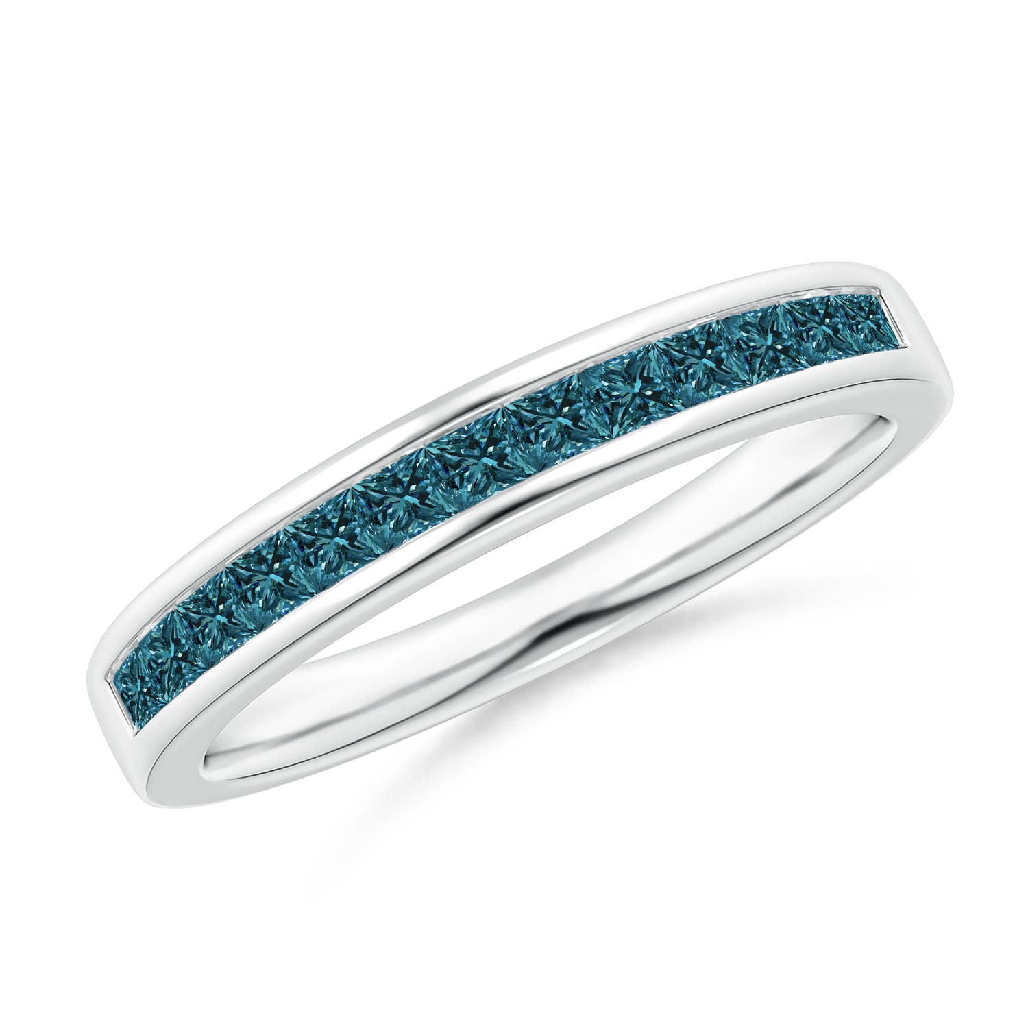 Channel Set Princess Enhanced Blue Diamond Half Eternity Band
