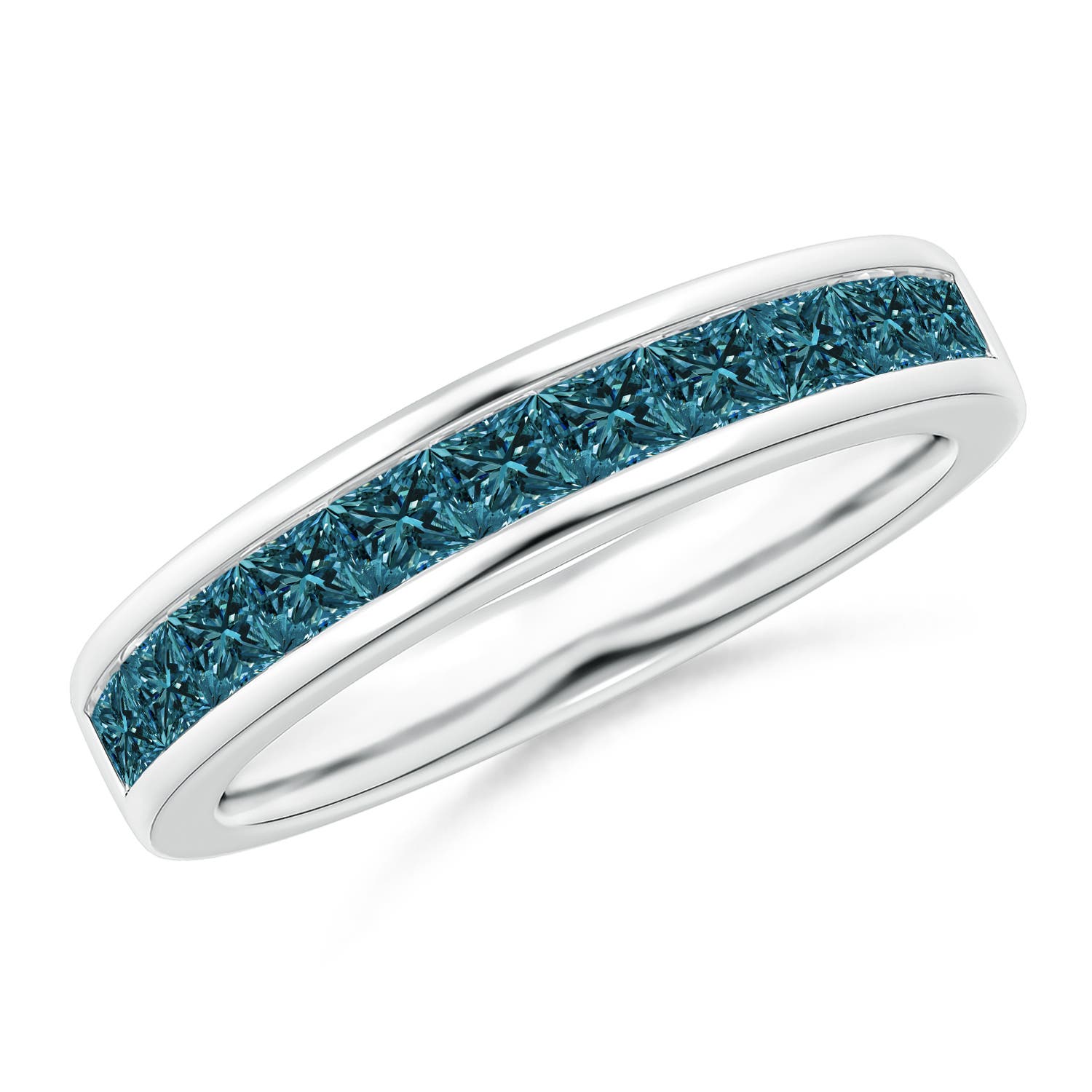 Channel Set Princess Enhanced Blue Diamond Half Eternity Band