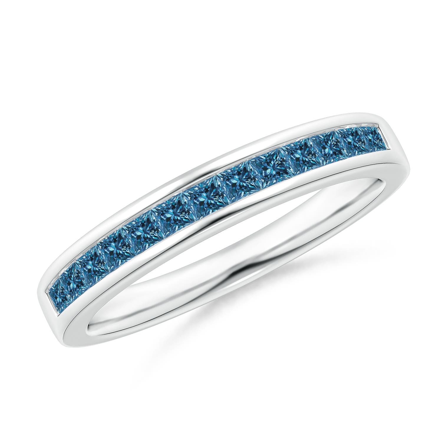 Channel Set Princess Enhanced Blue Diamond Half Eternity Band
