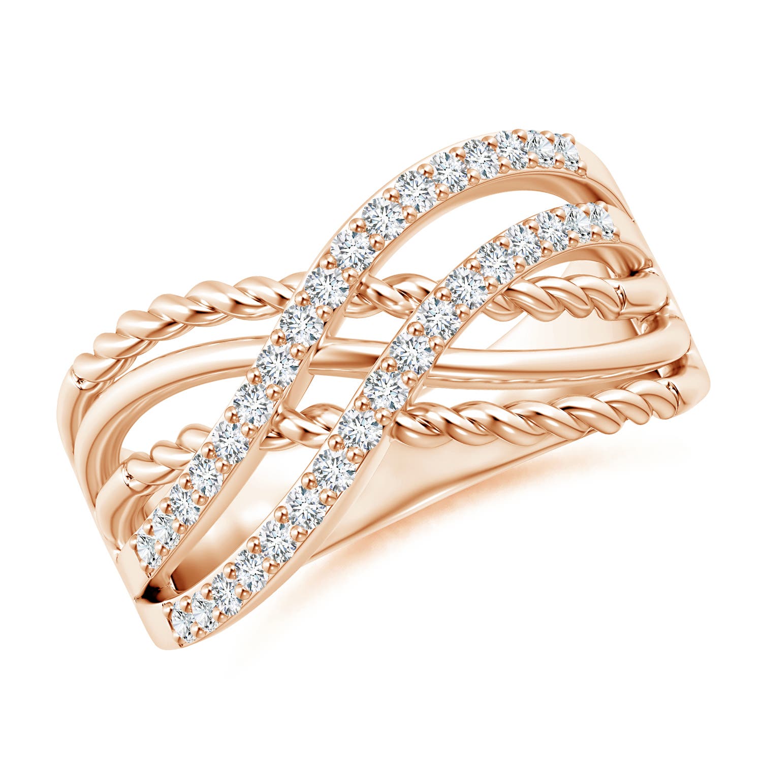 Prong-Set Diamond Twisted Rope Wrap Ring