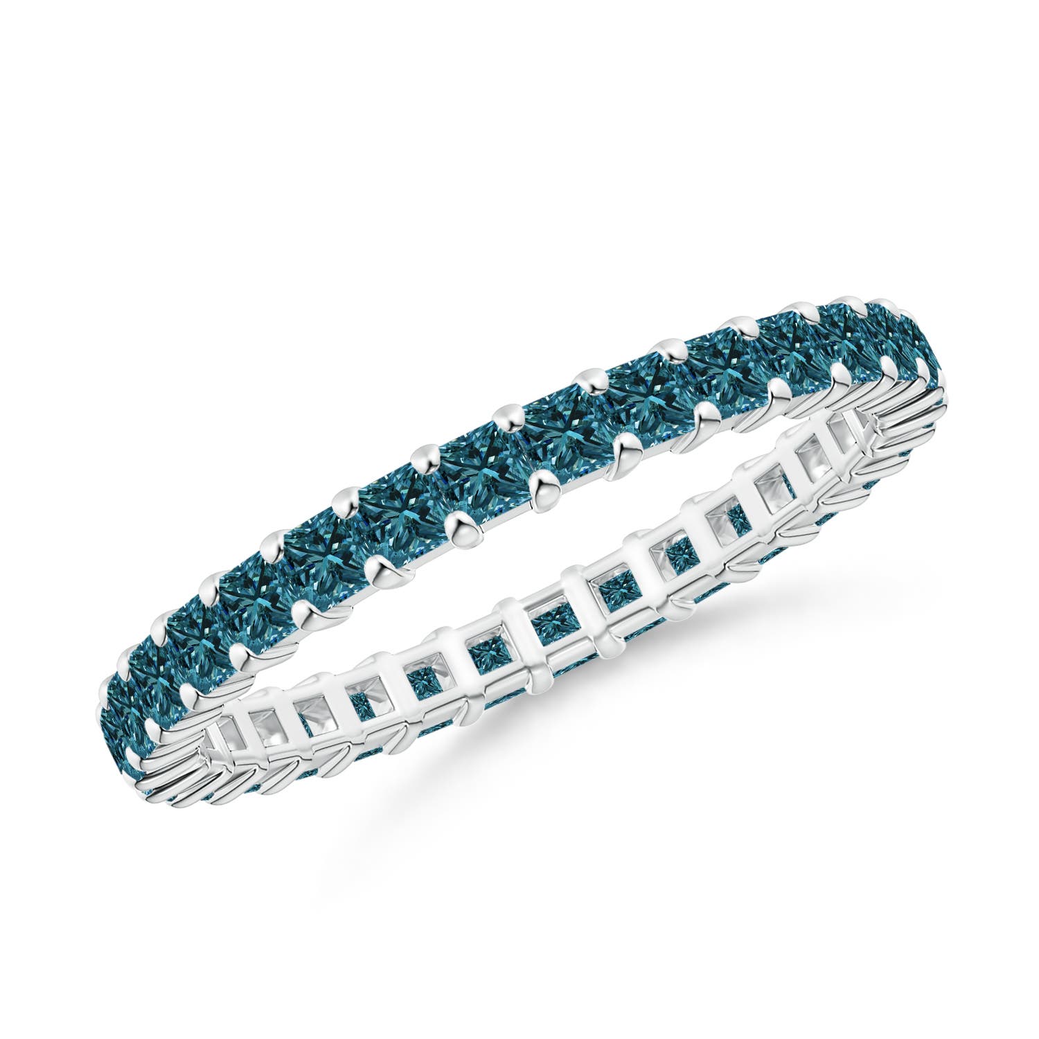 Prong Set Princess Enhanced Blue Diamond Eternity Wedding Band